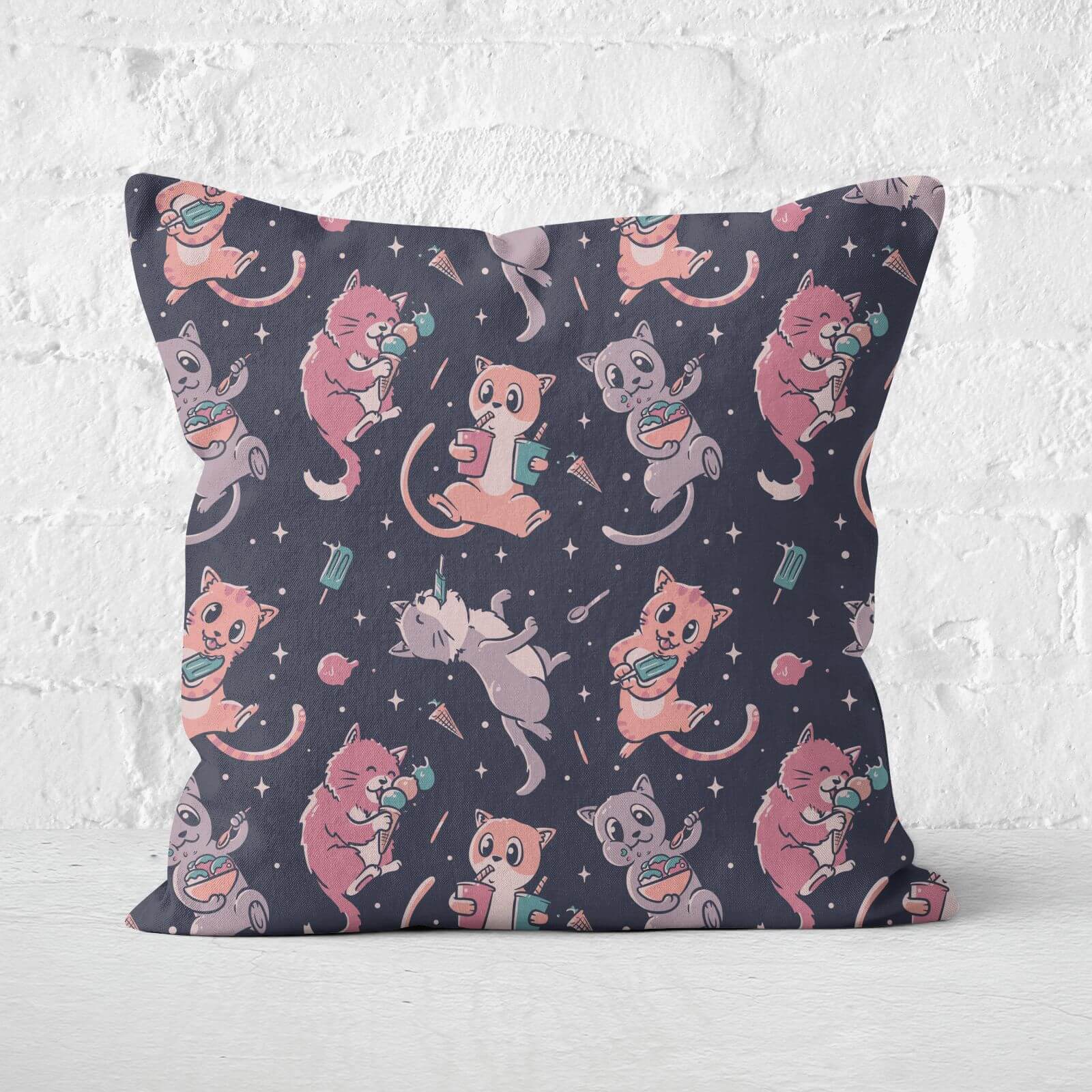 Pattern Ice Cream Cats Square Cushion - 60x60cm - Soft Touch