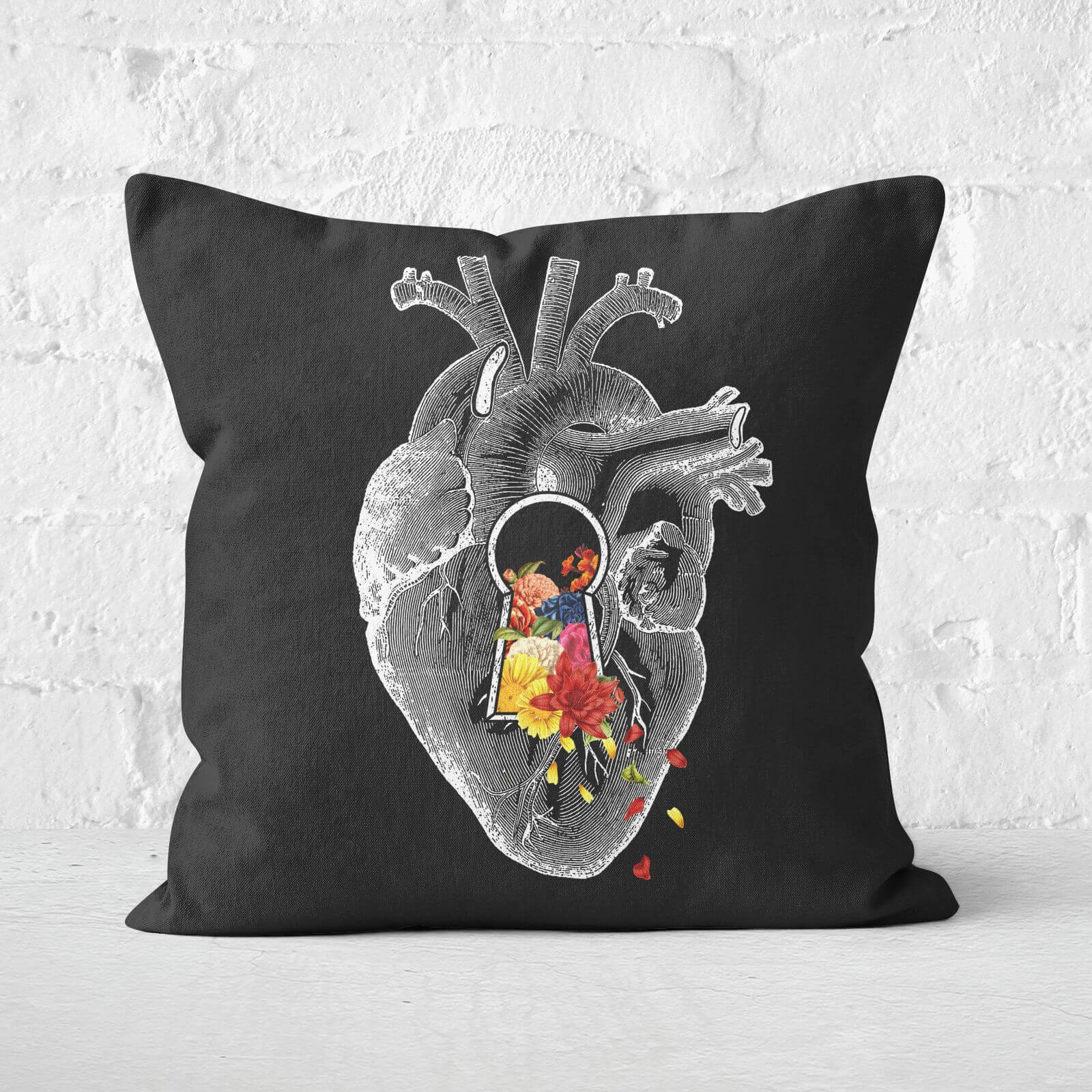 Keyhole Flower Heart Vintage Collage Square Cushion - 40x40cm - Soft Touch