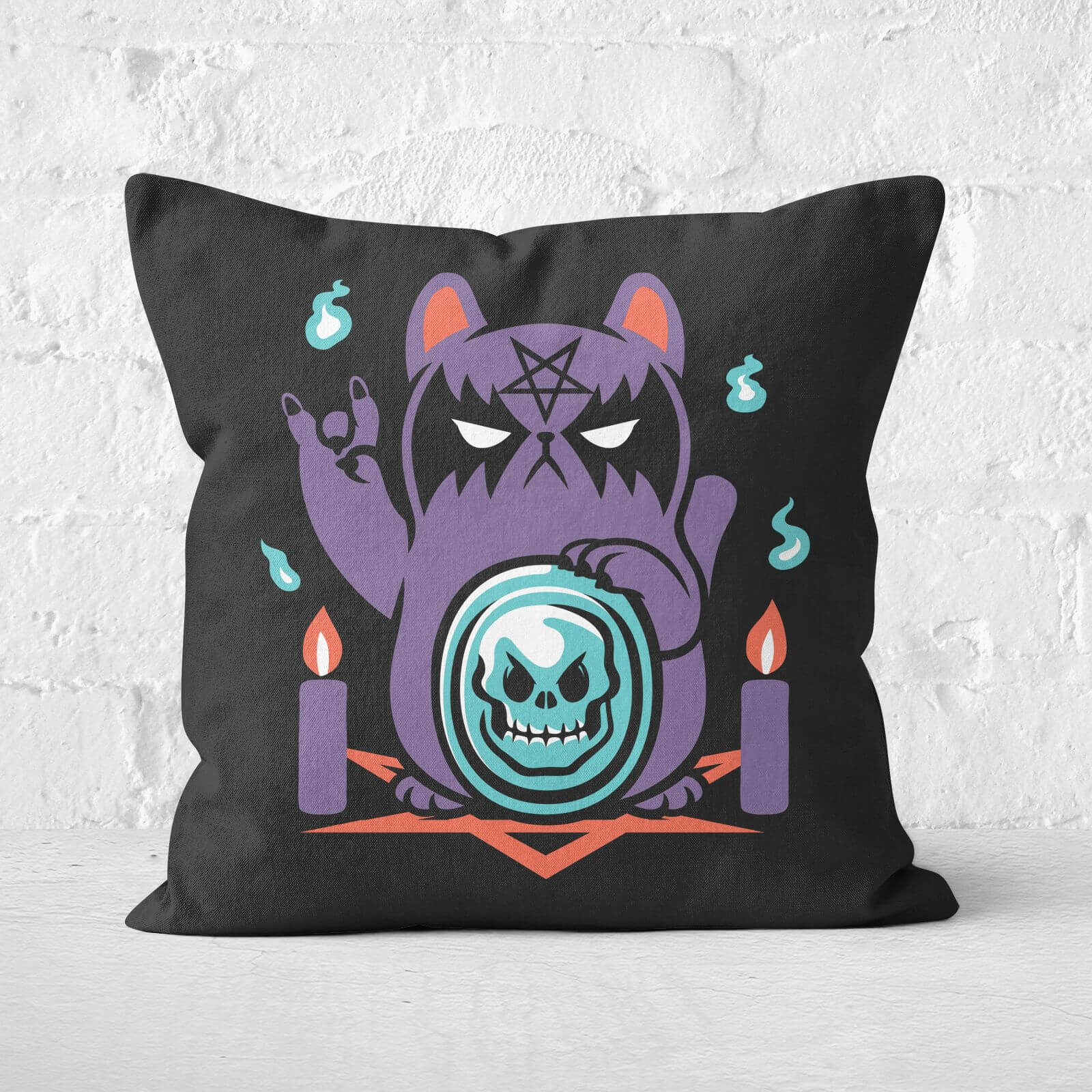 Bad Luck Satanic Cat Manekineko Square Cushion - 40x40cm - Soft Touch