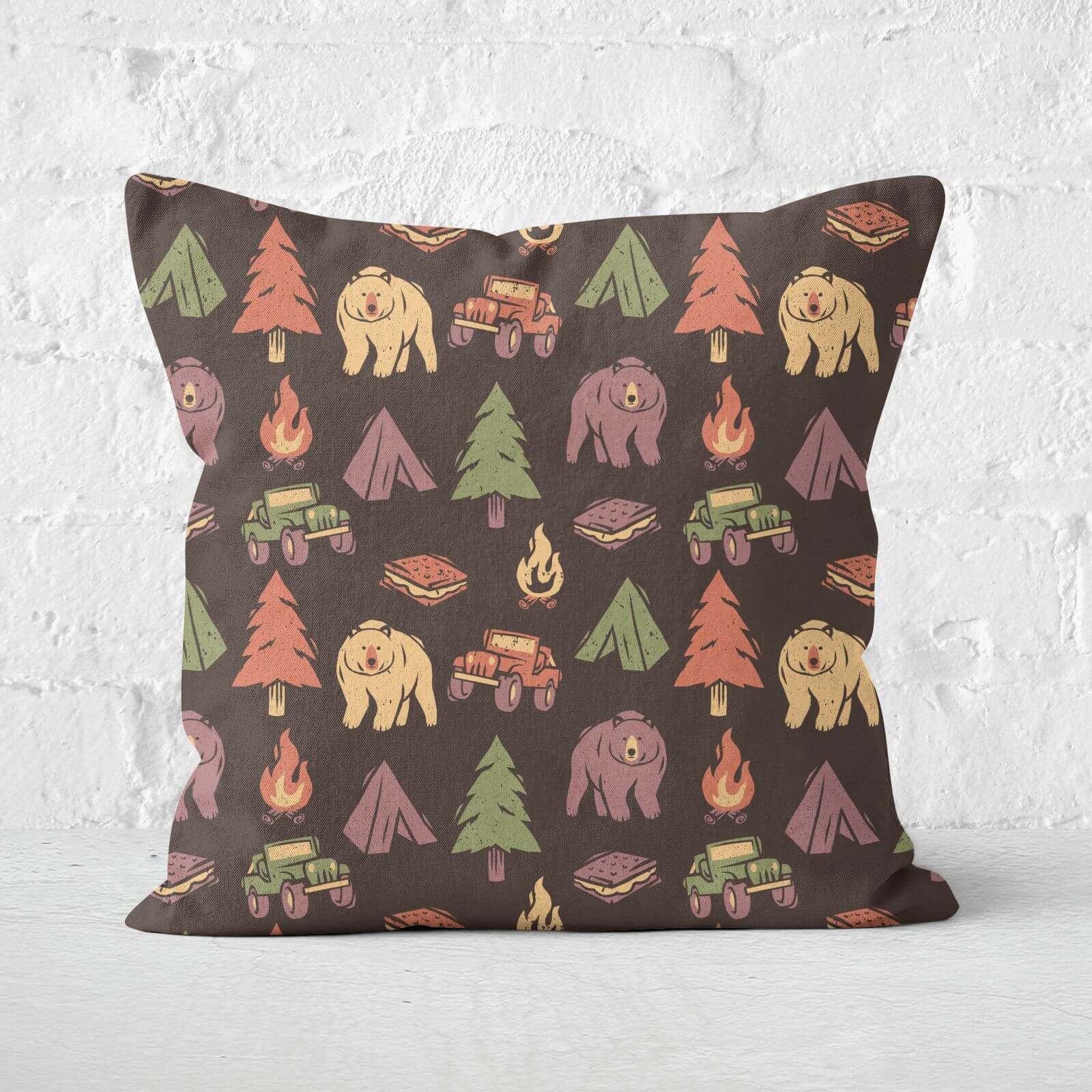 Pattern Camping Tree Fire Smores Tents Square Cushion - 40x40cm - Soft Touch