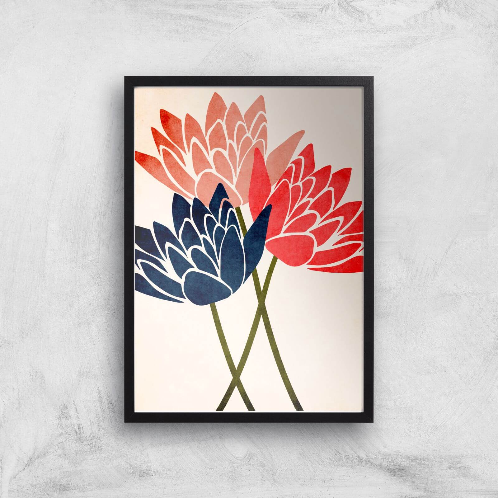 Borris Photography Three Blossoms Giclee Art Print - A4 - Black Frame