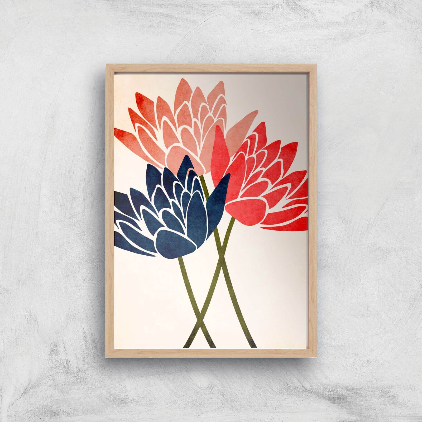 Borris Photography Three Blossoms Giclee Art Print - A3 - Wooden Frame