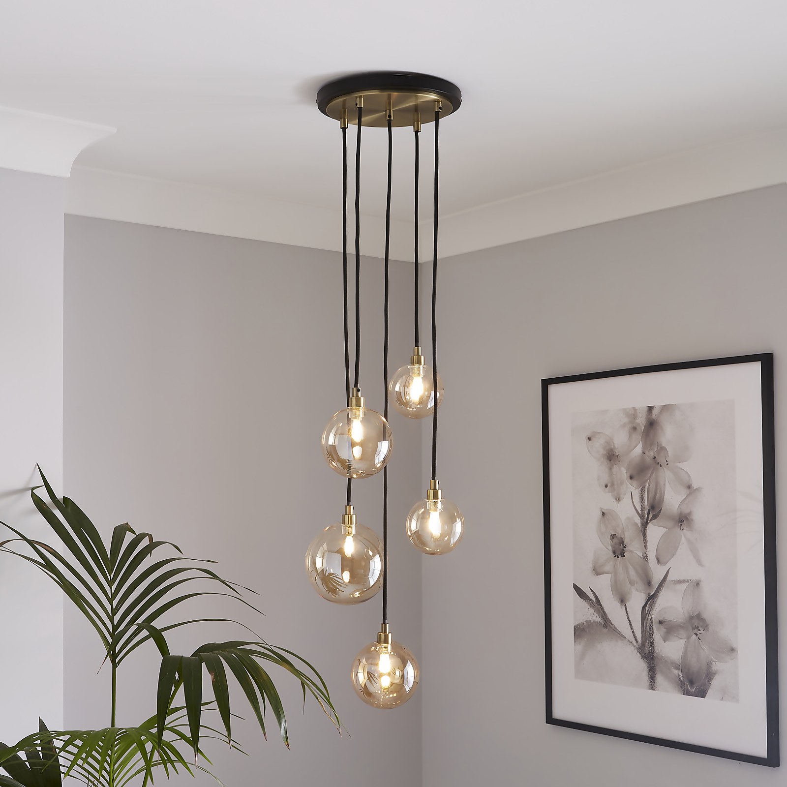 Photo of Shoreditch Five Light Cluster Light - Champagne & Brass