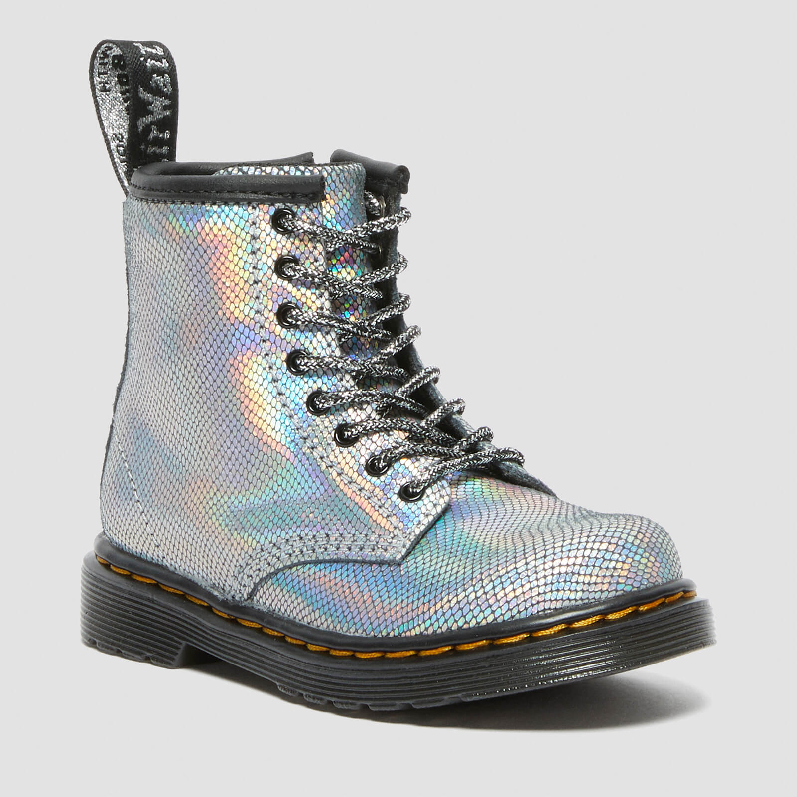 Dr. Martens Toddlers' 1460 T Iridescent Reptile Boots - Silver - UK 6 Toddler