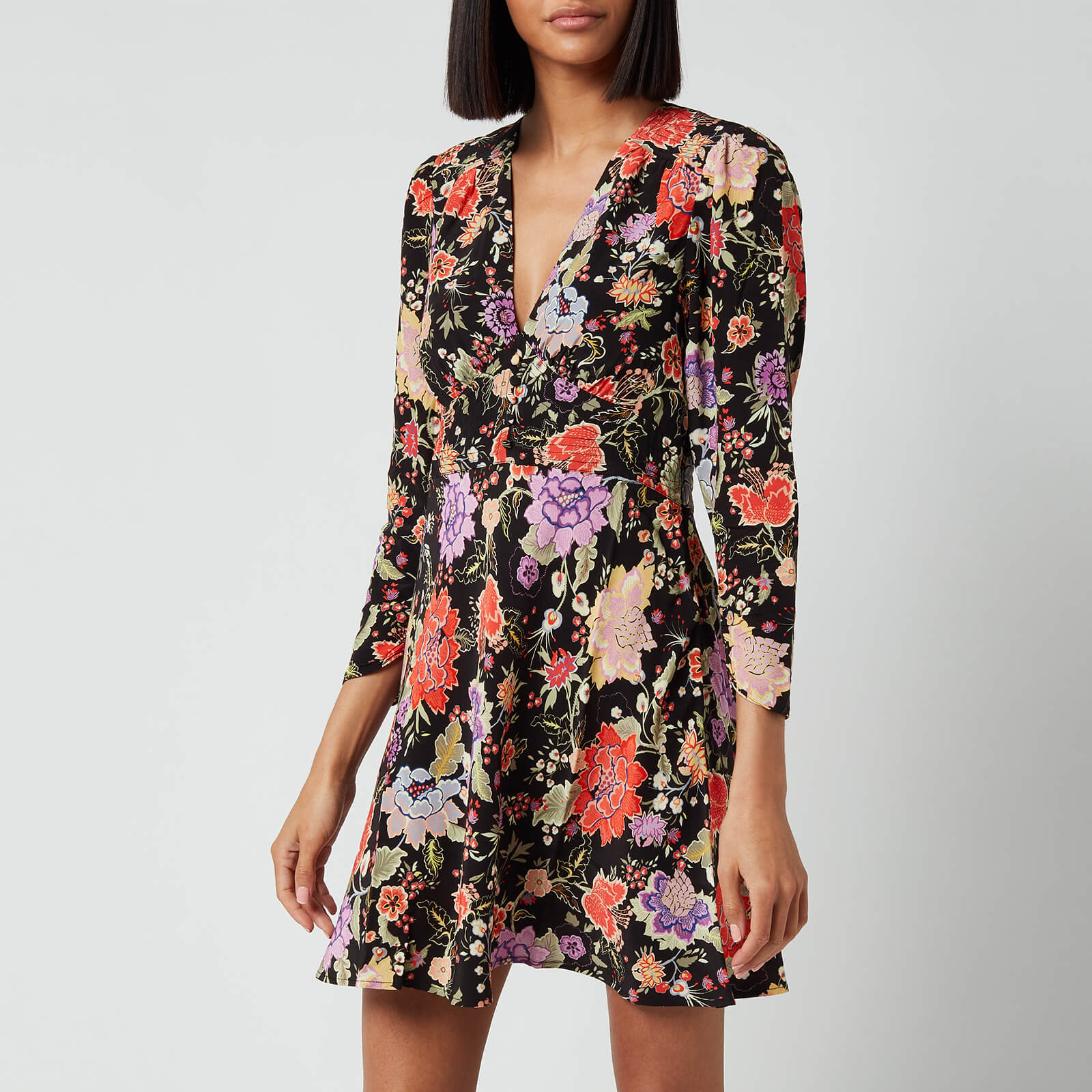 RIXO Women's Jules Mini Dress - Peony Flora Black - UK 6