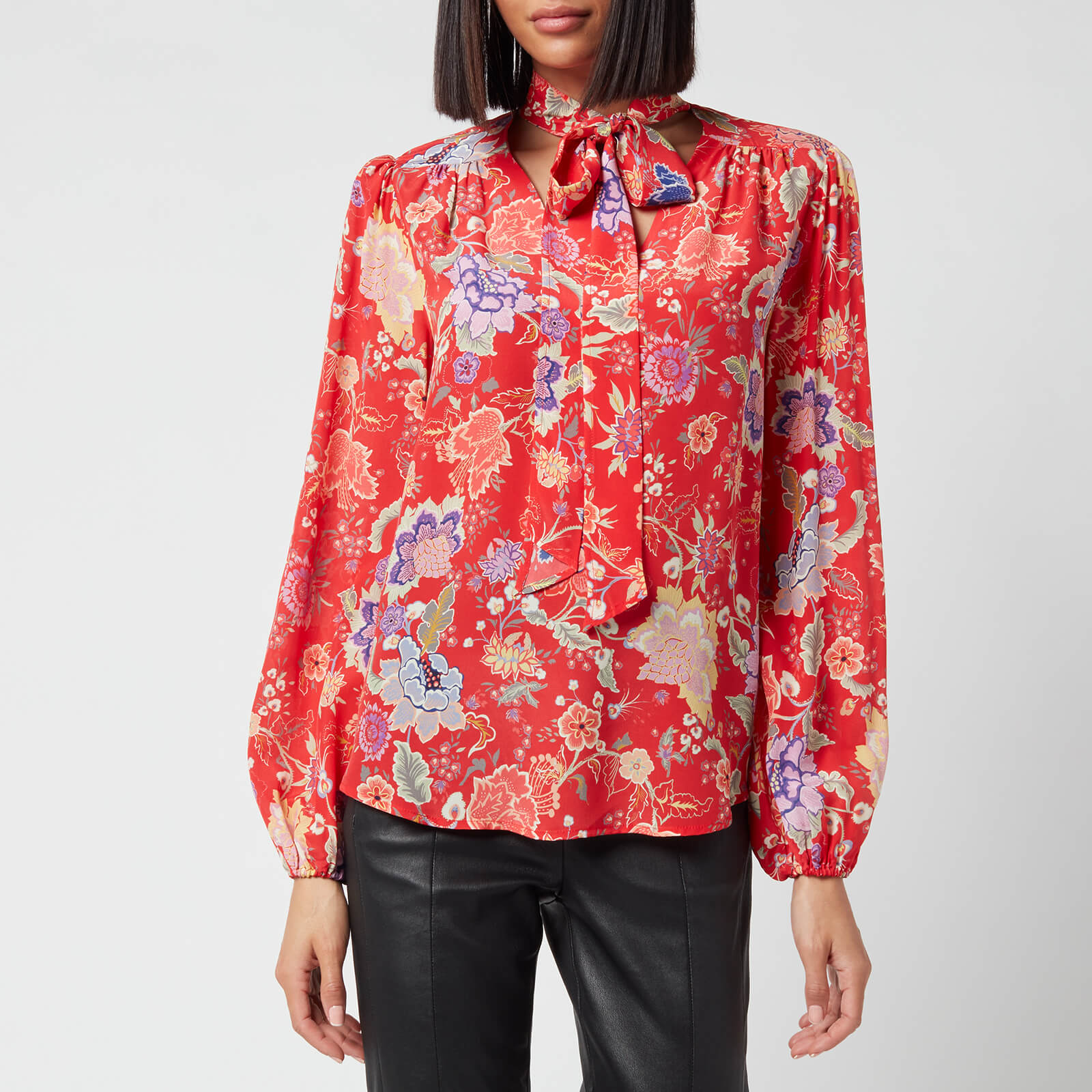 RIXO Women's Moss Blouse - Peony Flora Red - UK 6