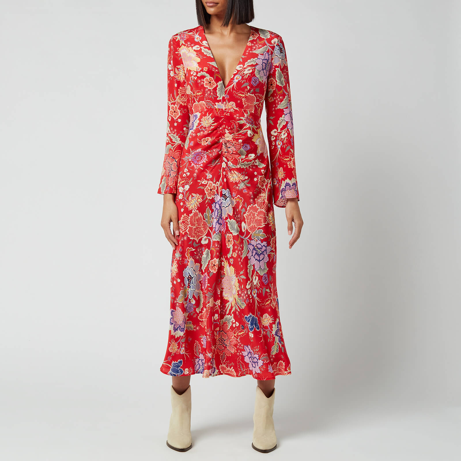 RIXO Women's Mel Dress - Peony Flora Red - UK 6