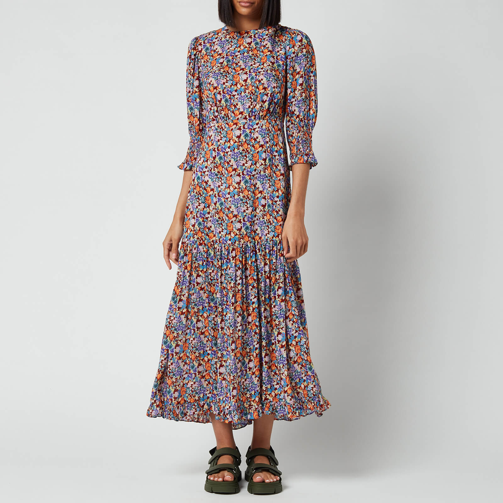 RIXO Women's Petal Midi Dress - Tulip Field Copper - UK 6