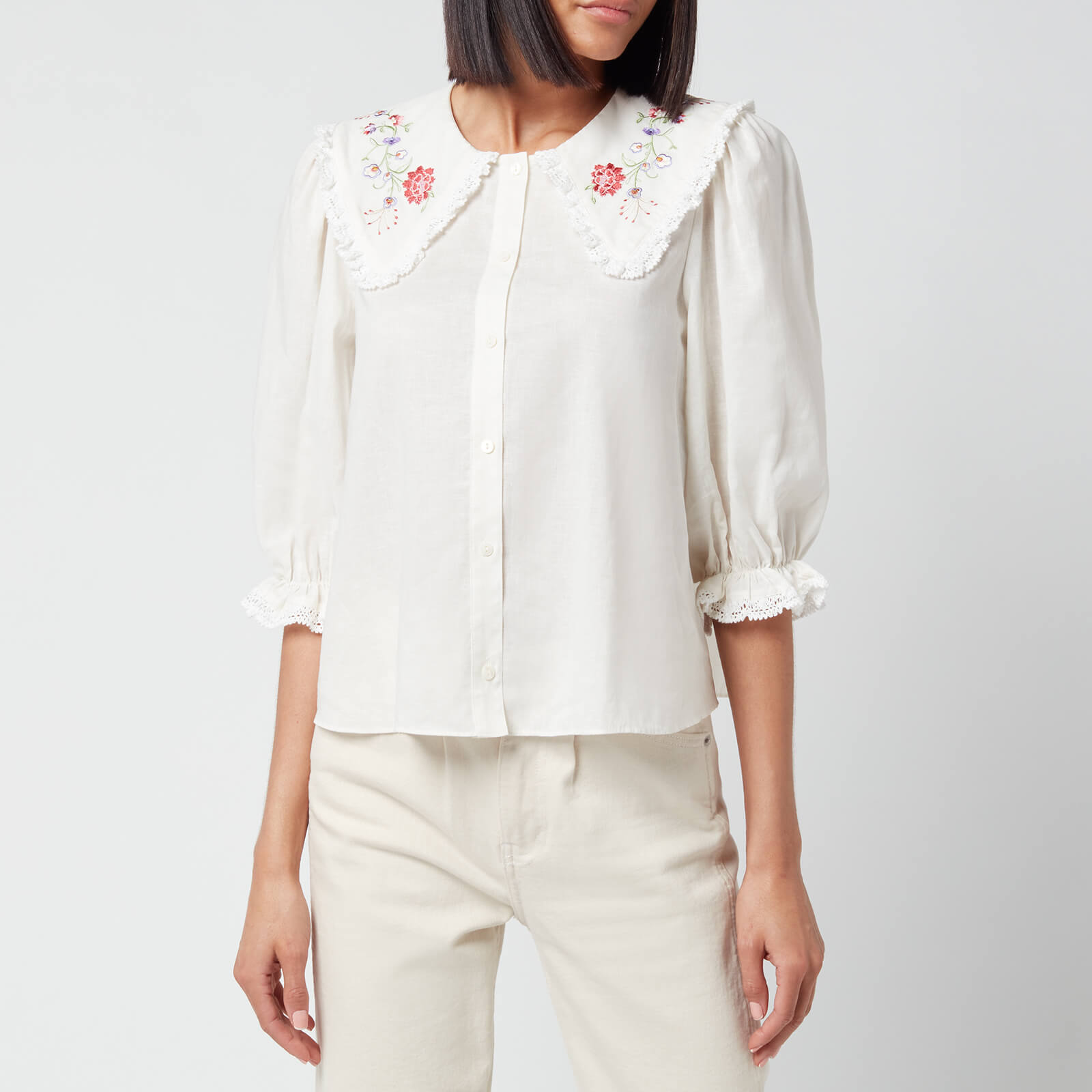 RIXO Women's Dallas Blouse - Cream Peony - UK 6