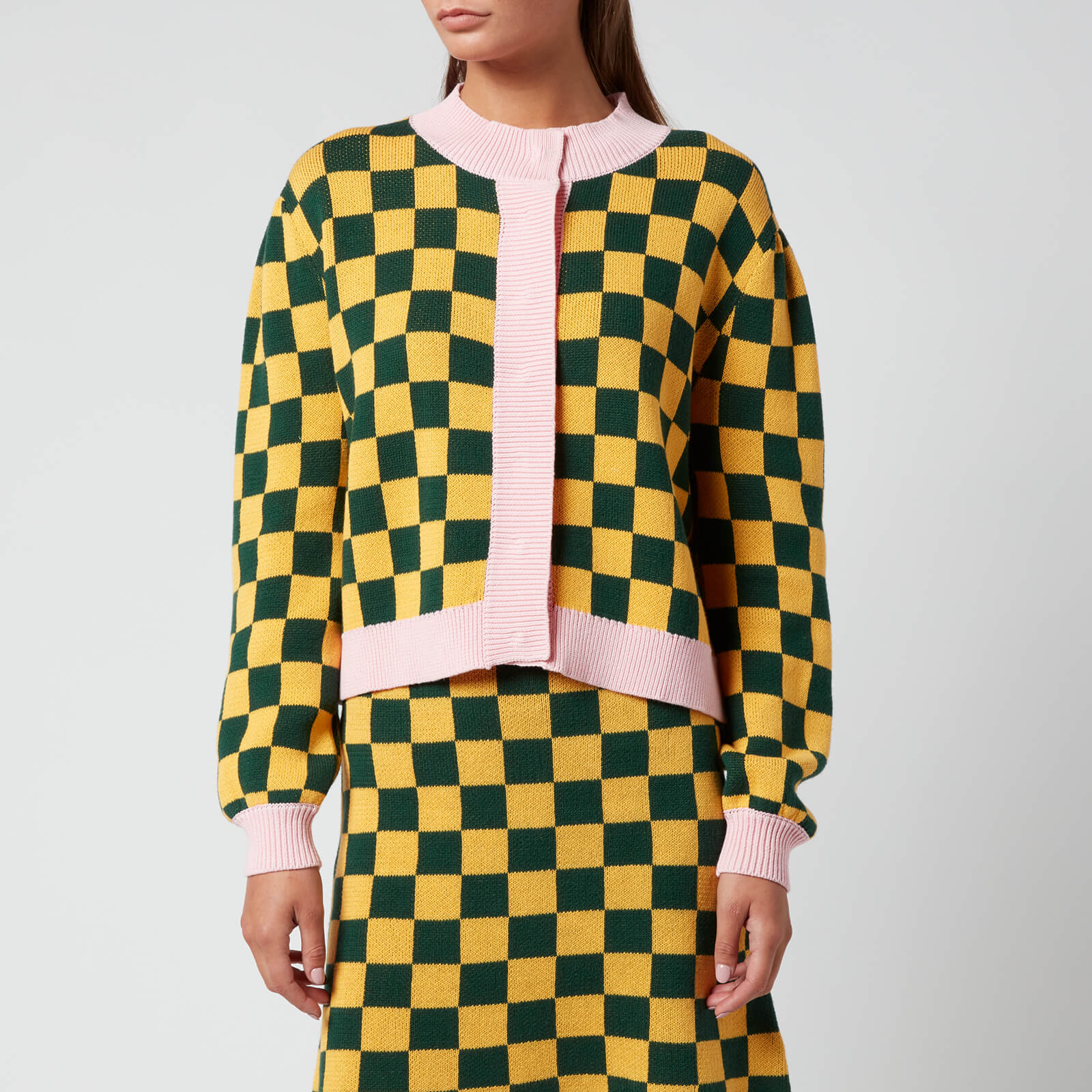 Olivia Rubin Women's Madeline Cardigan - Green Yellow Squares - XS