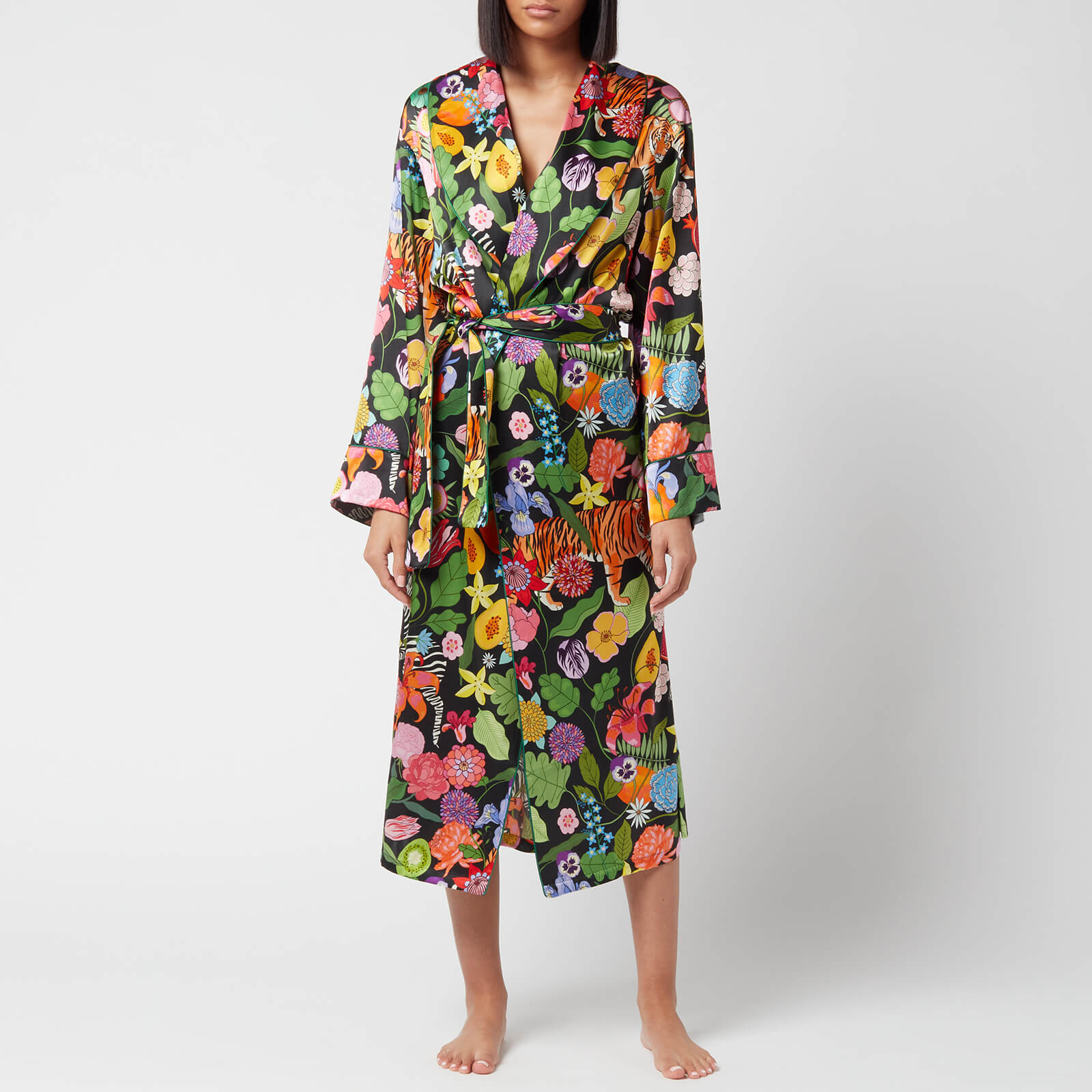 Karen Mabon Women's Tiger Bouquet Silk Long Robe - Midnight - S/M