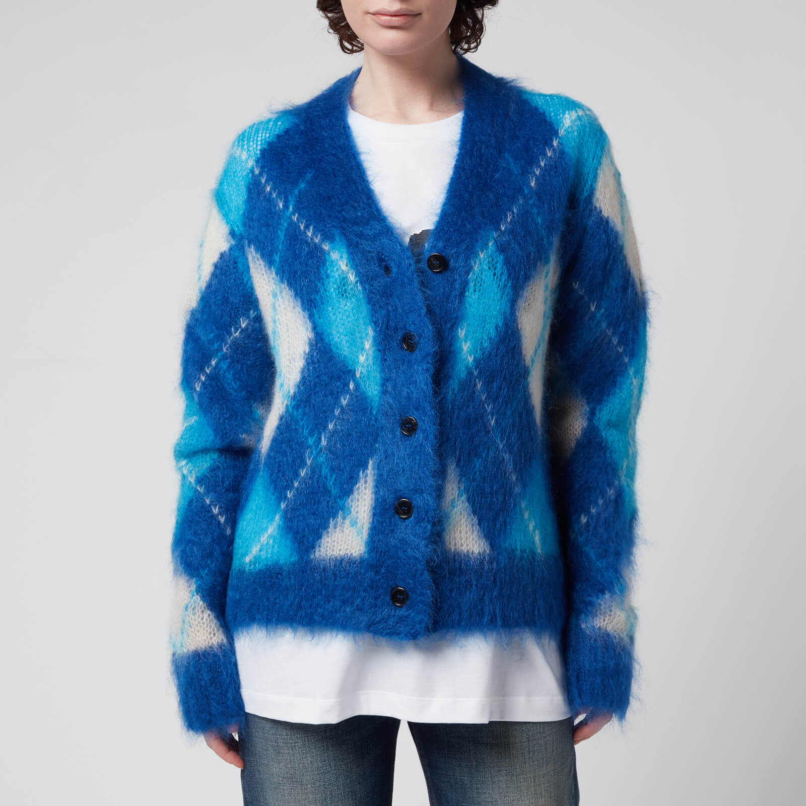 Marni Women's Argyle Intarsia Cardigan - Ocean - IT40/UK8