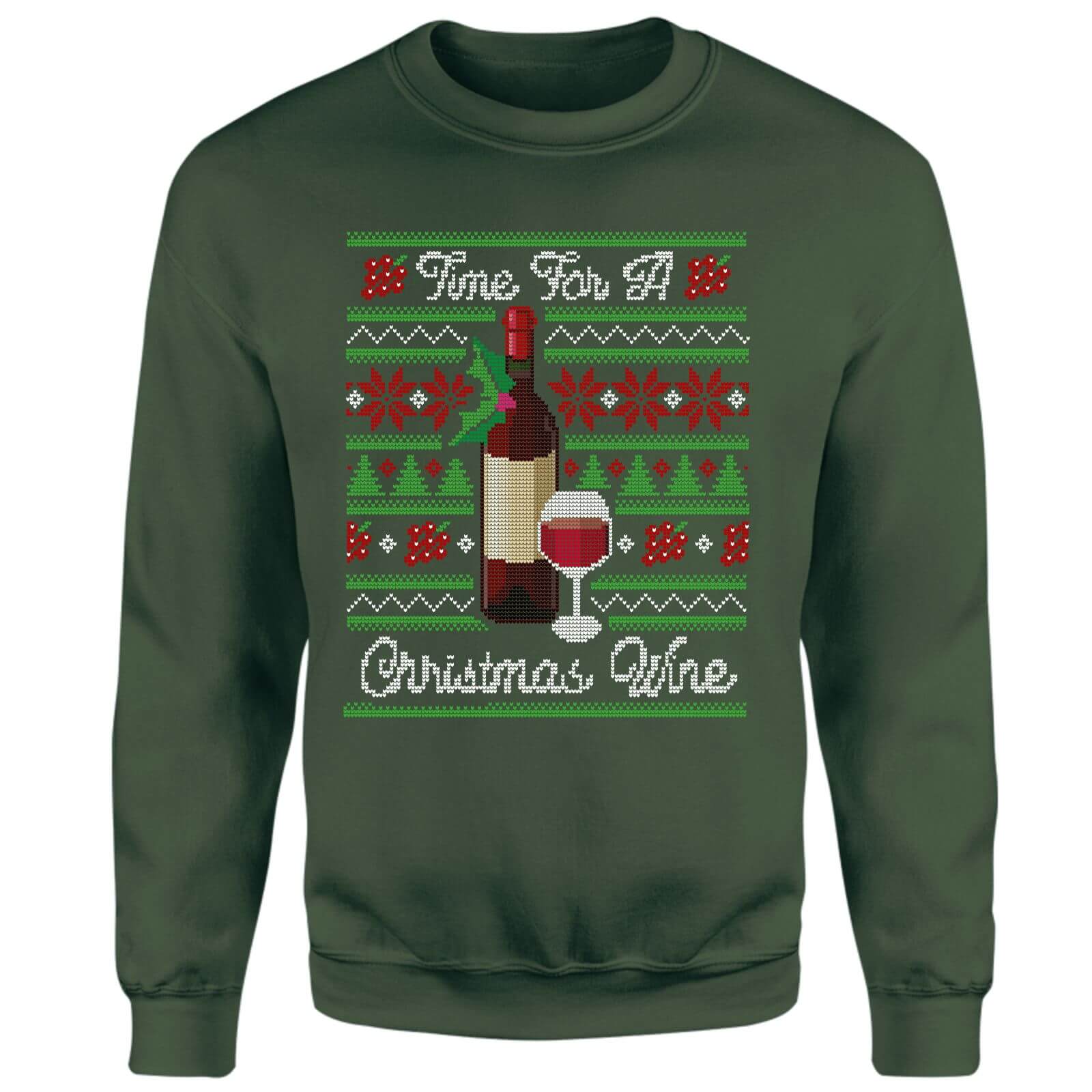 Time For A Christmas Wine Unisex Sweatshirt - Green - M - Green