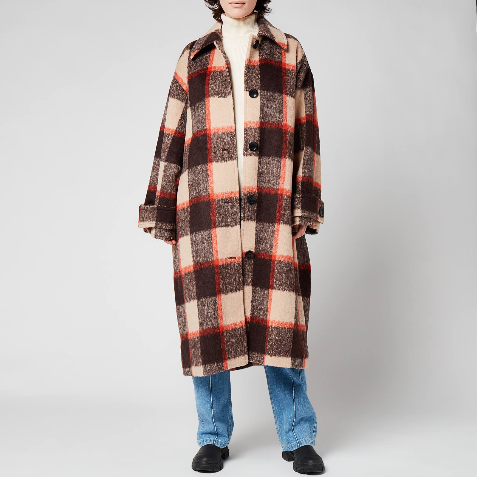 Stand Studio Women's Alexia Long Coat - Black/Red/White Check - EU 34/UK 6