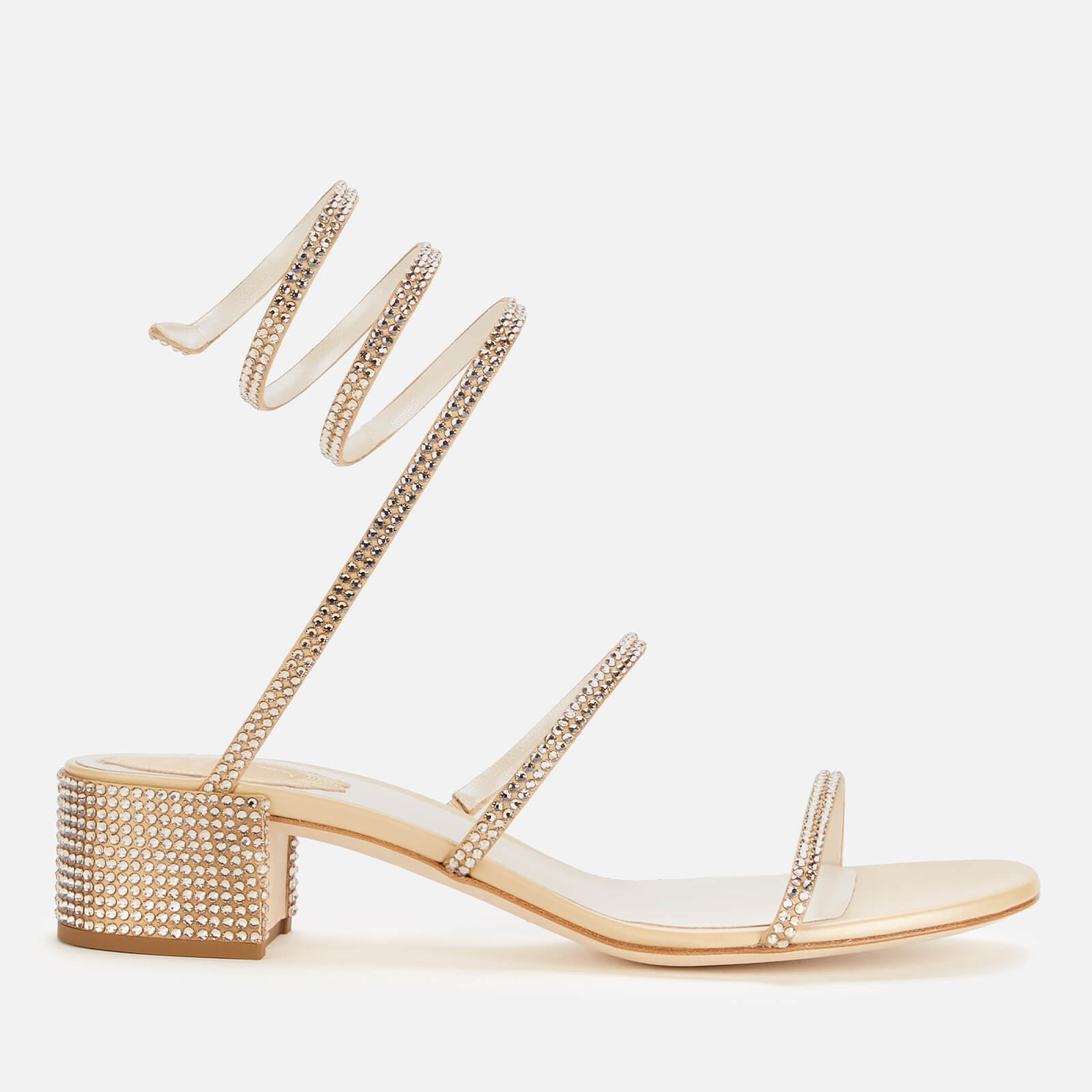 René Caovilla Women's Cleo Block Heeled Sandals - Beige/Golden - UK 3