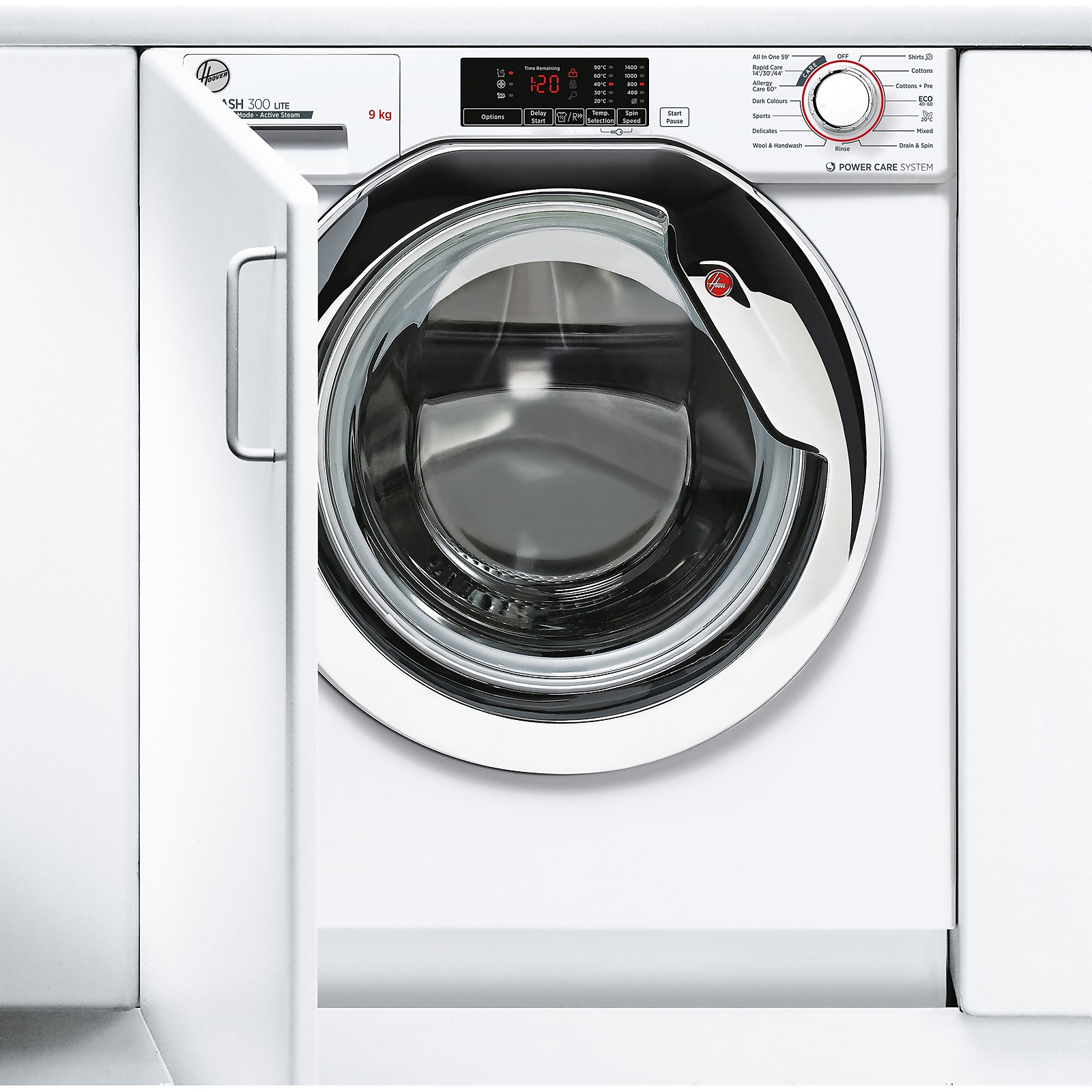 Hoover H-WASH 300 LITE HBWS49D1ACE Integrated 9Kg Washing Machine with 1400 rpm - White / Chrome