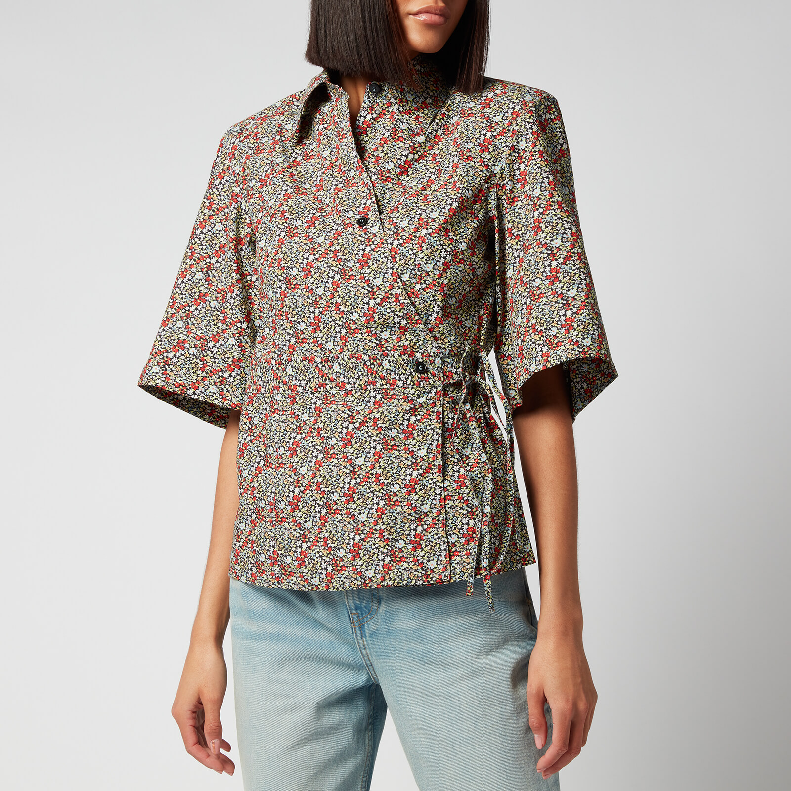 Ganni Women's Printed Cotton Poplin Top - Placid Blue - EU 34/UK 6