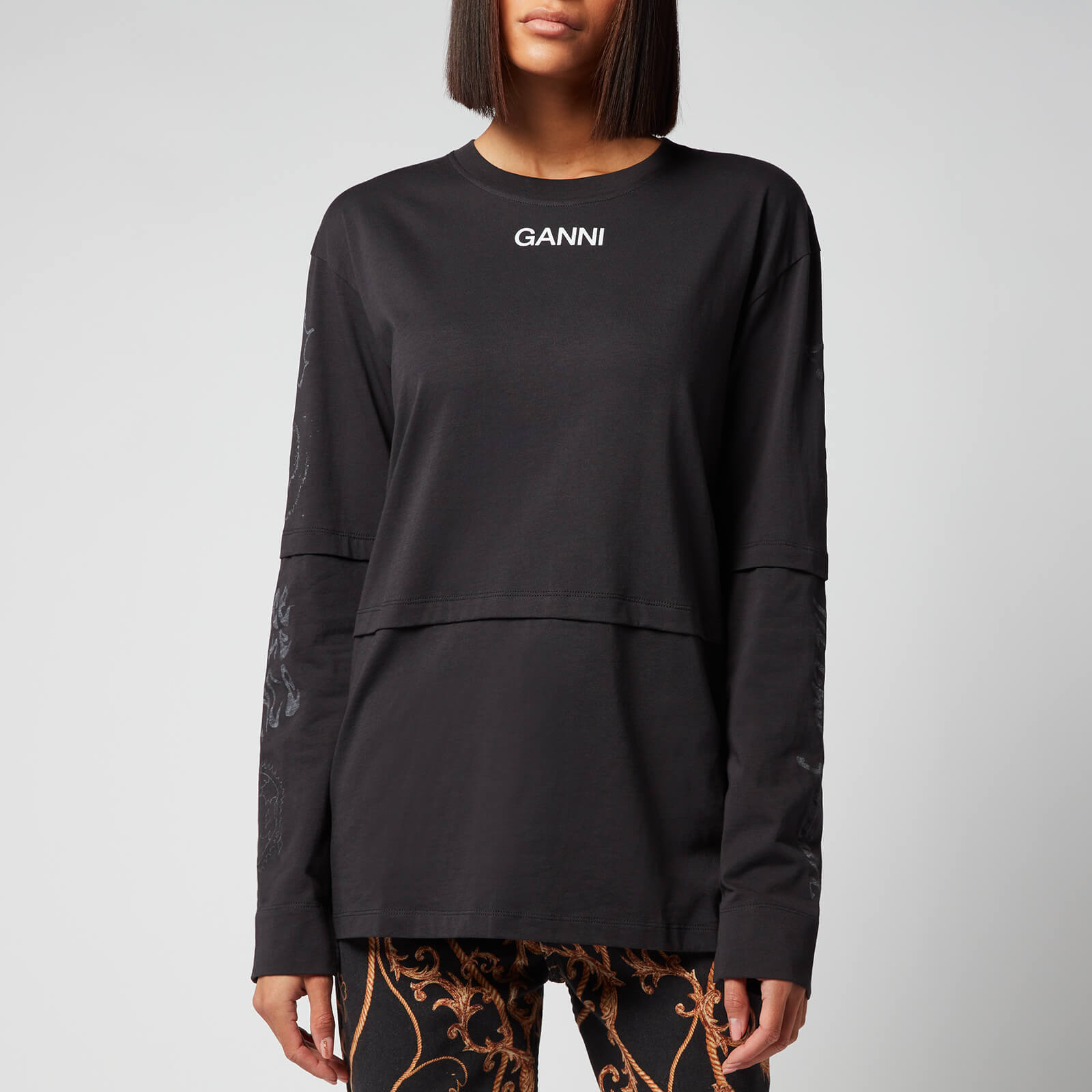 Ganni Women's Light Cotton Jersey Long Sleeved Top - Phantom - XS