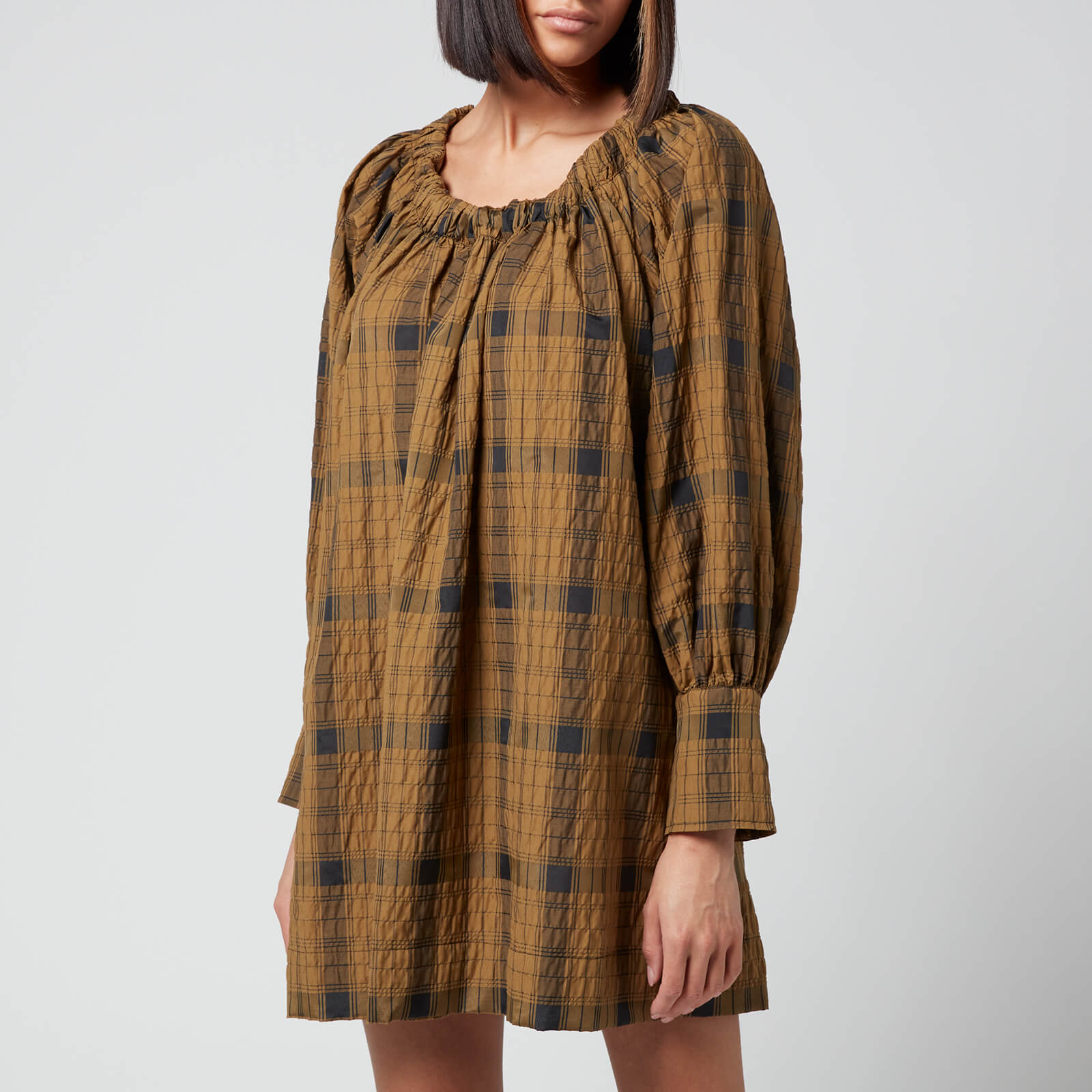 Ganni Women's Seersucker Check Dress - Butternut - EU 34/UK 6