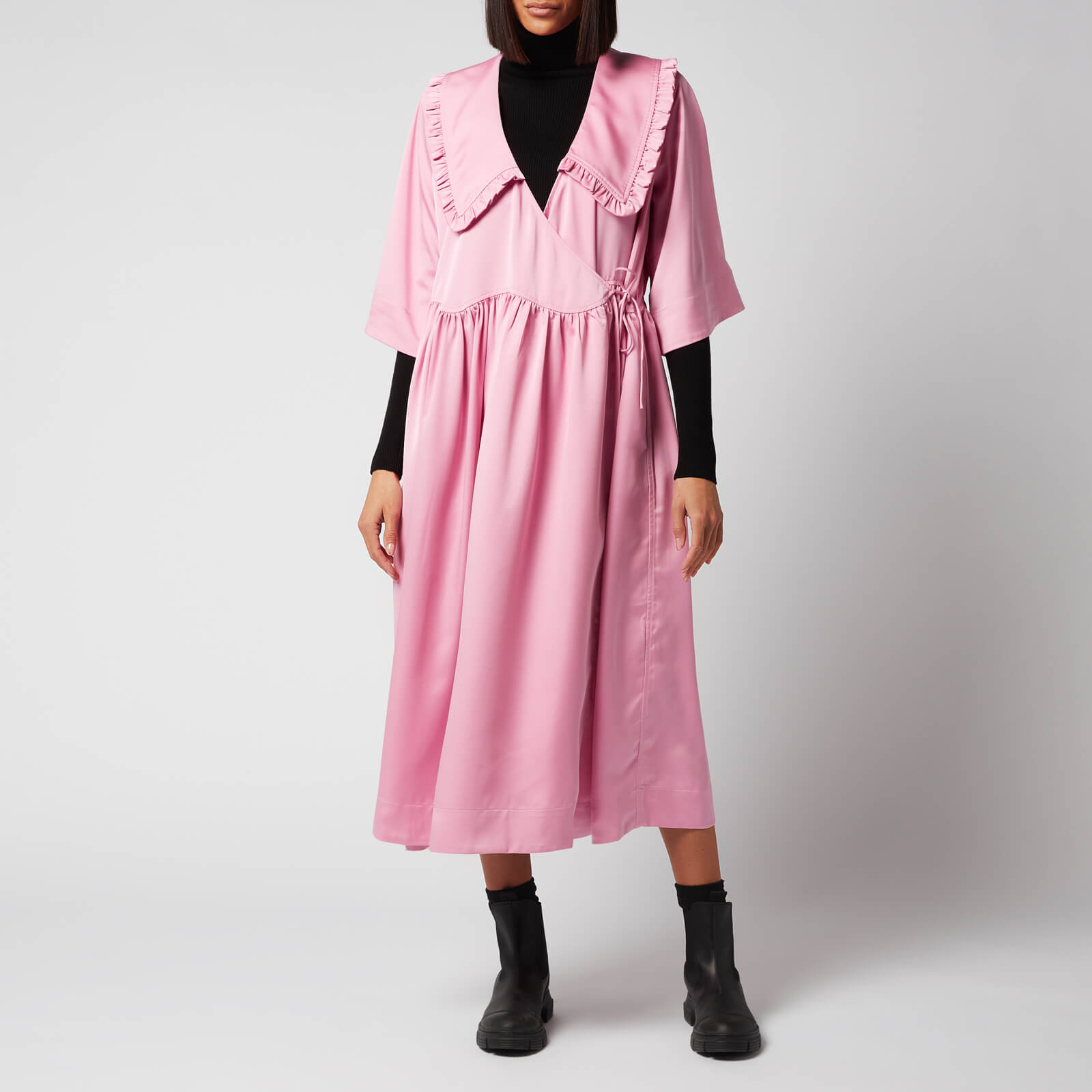 Ganni Women's Smocked Satin Midi Dress - Moonlight Mauve - XXS/XS