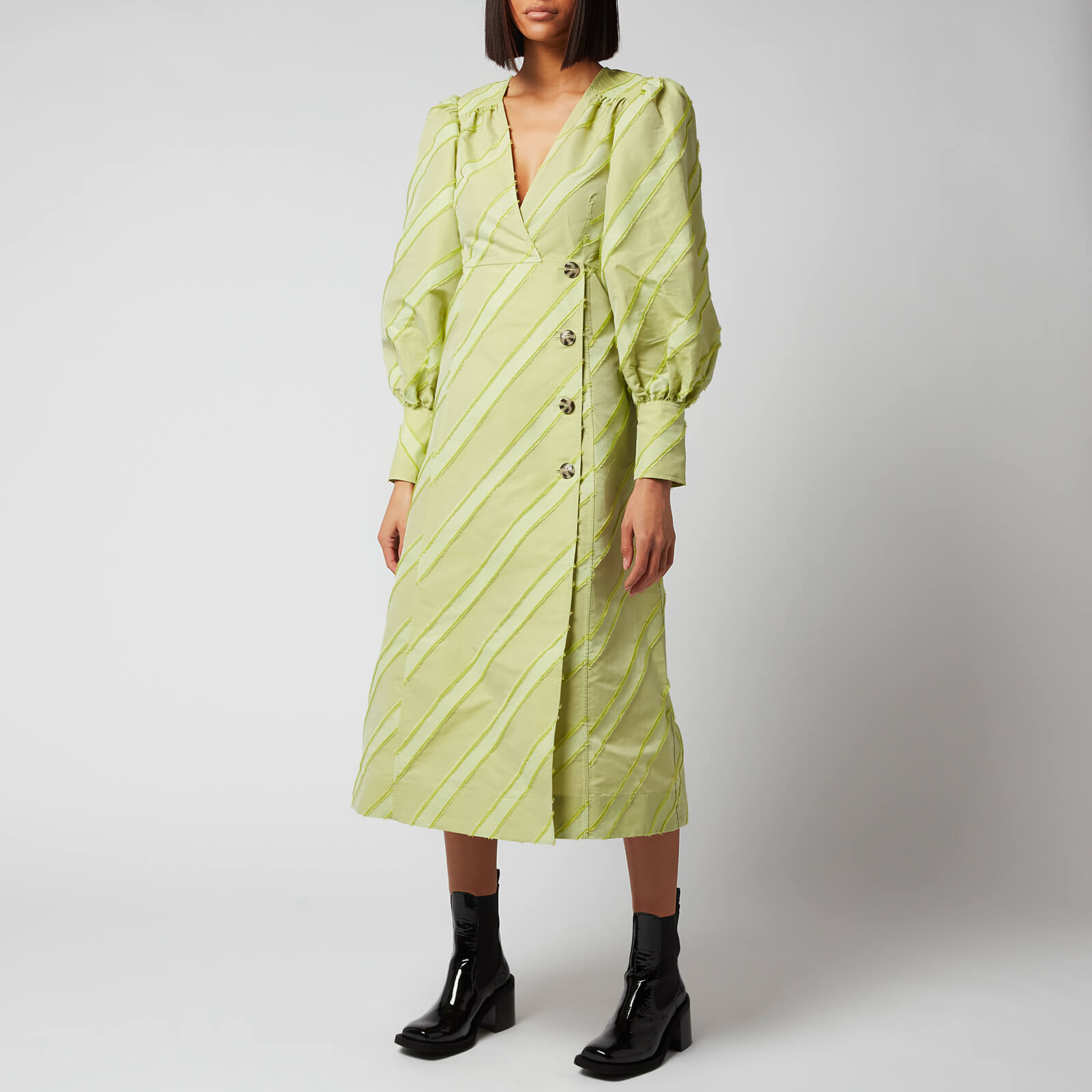 Ganni Women's Stripe Taffeta Midi Dress - Margarita - EU 34/UK 6