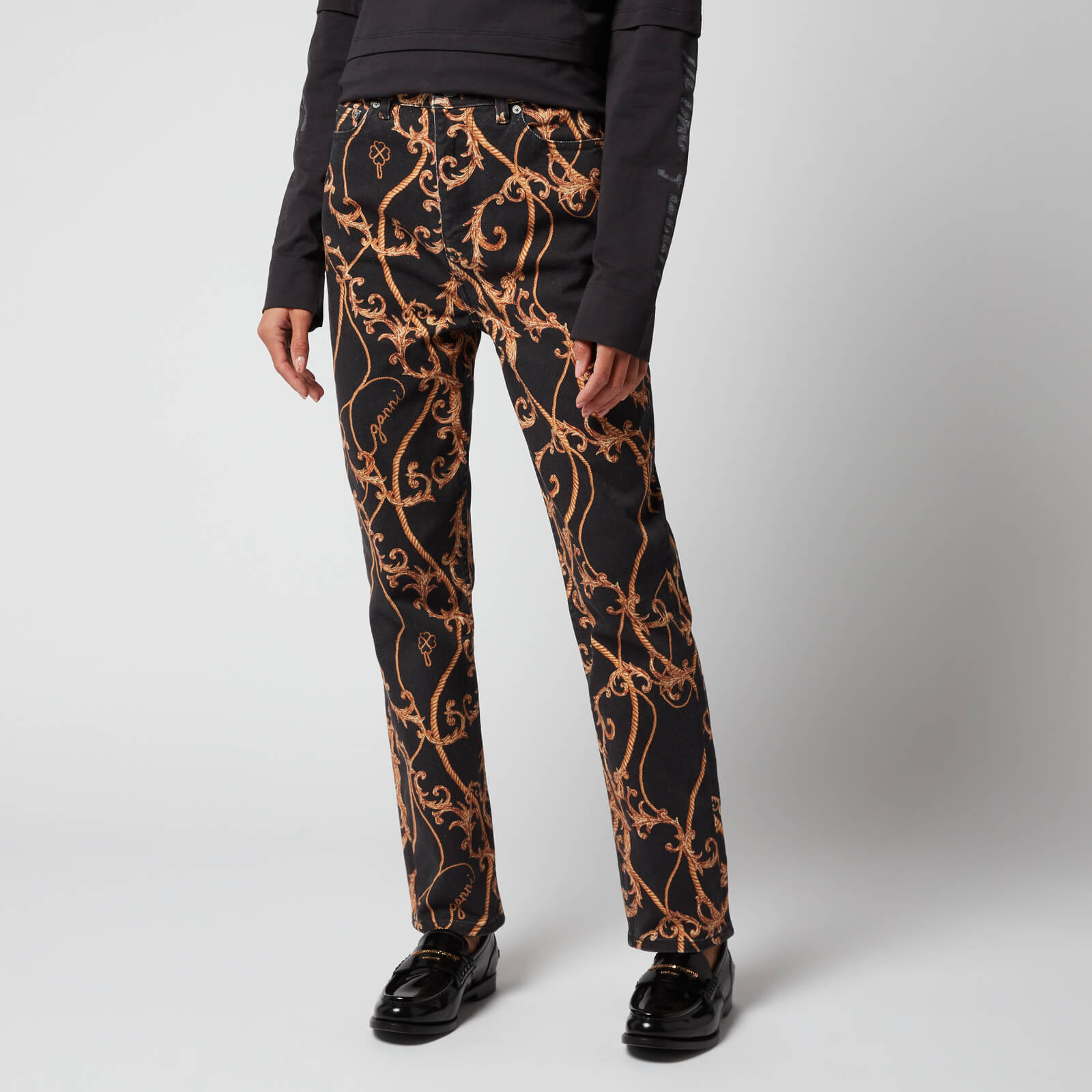 Ganni Women's Print Denim Jeans - Black - W28