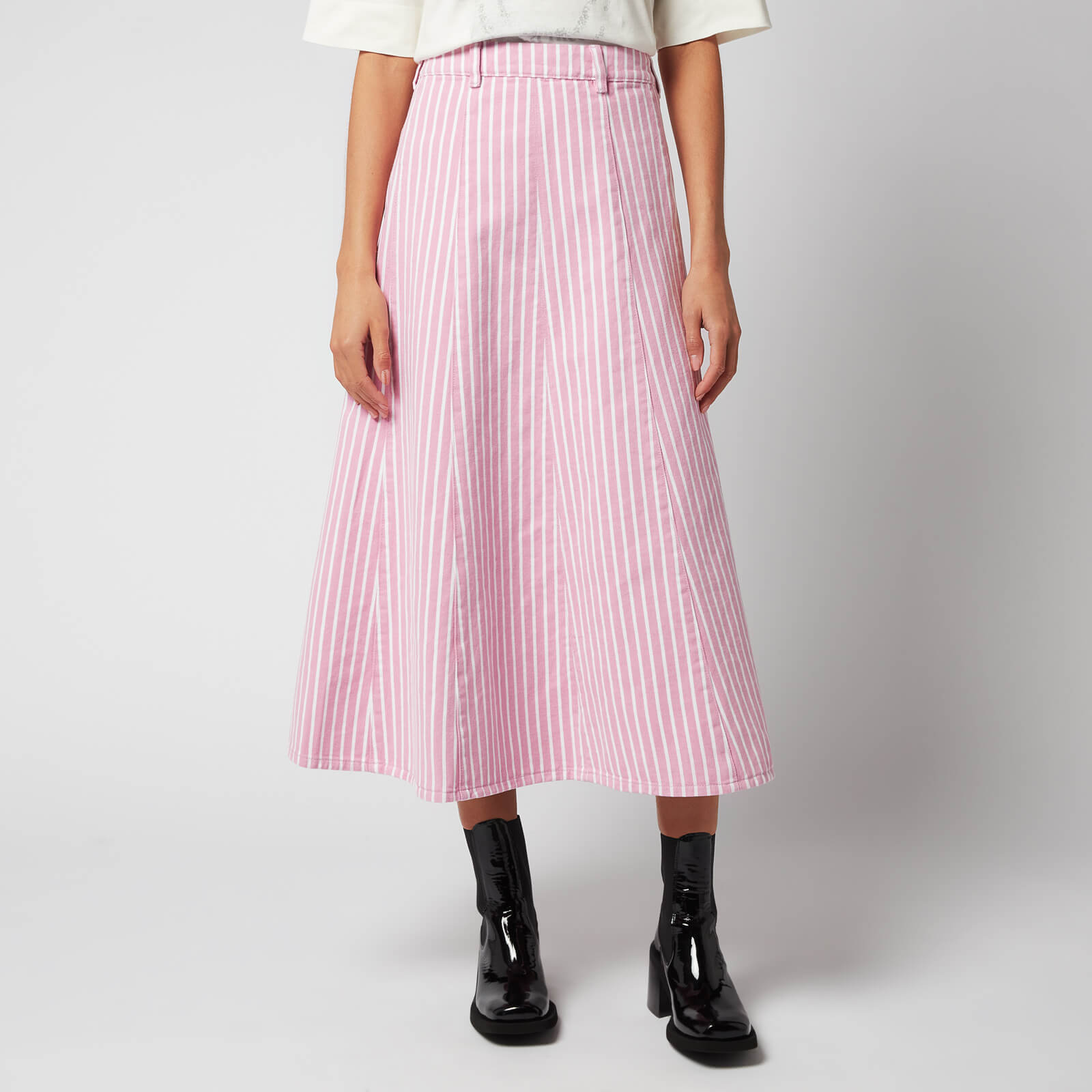 Ganni Women's Stripe Denim Midi Skirt - Moonlight Mauve - EU 34/UK 6