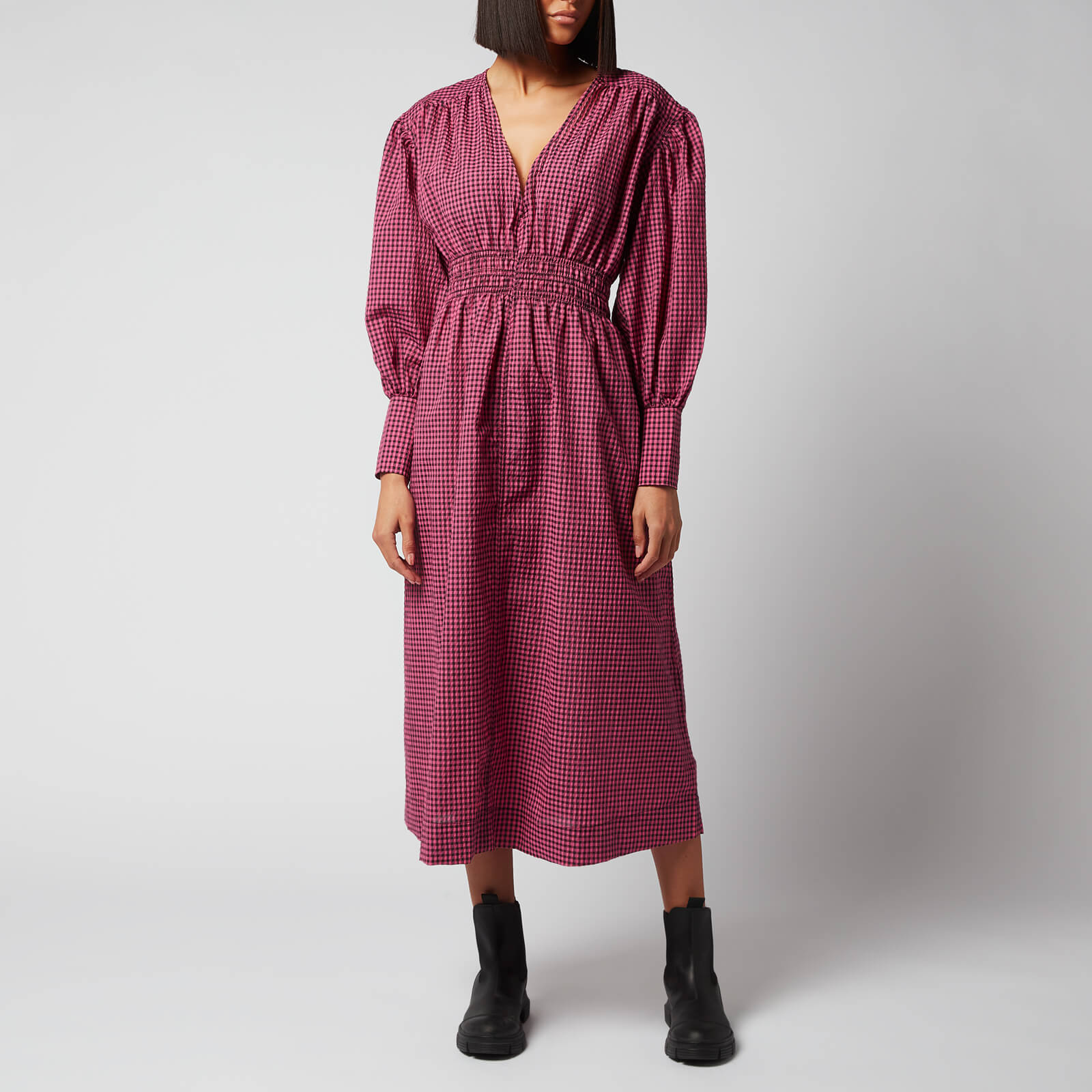 Ganni Women's Seersucker Check Dress - Carmine Rose - EU 34/UK 6