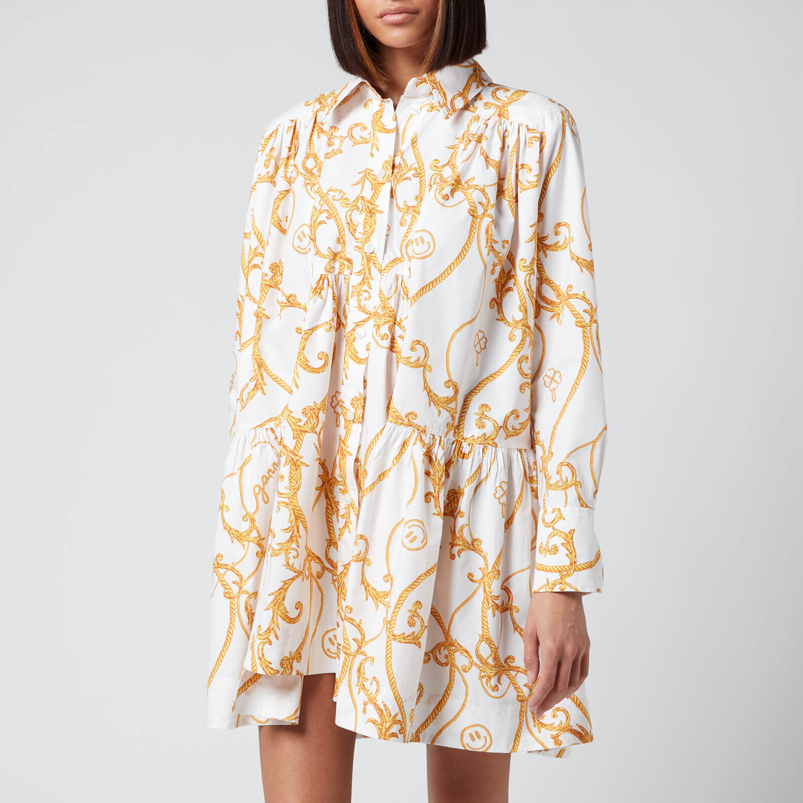 Ganni Women's Printed Cotton Poplin Dress - Egret - EU 34/UK 6