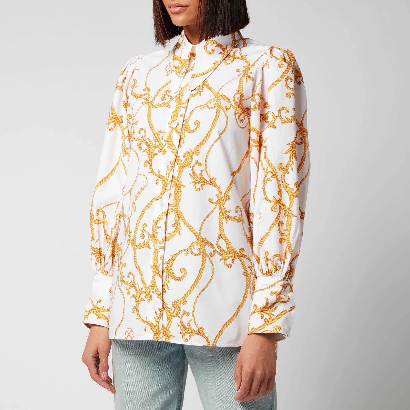 Ganni Women's Printed Cotton Poplin Shirt - Egret - EU 34/UK 6