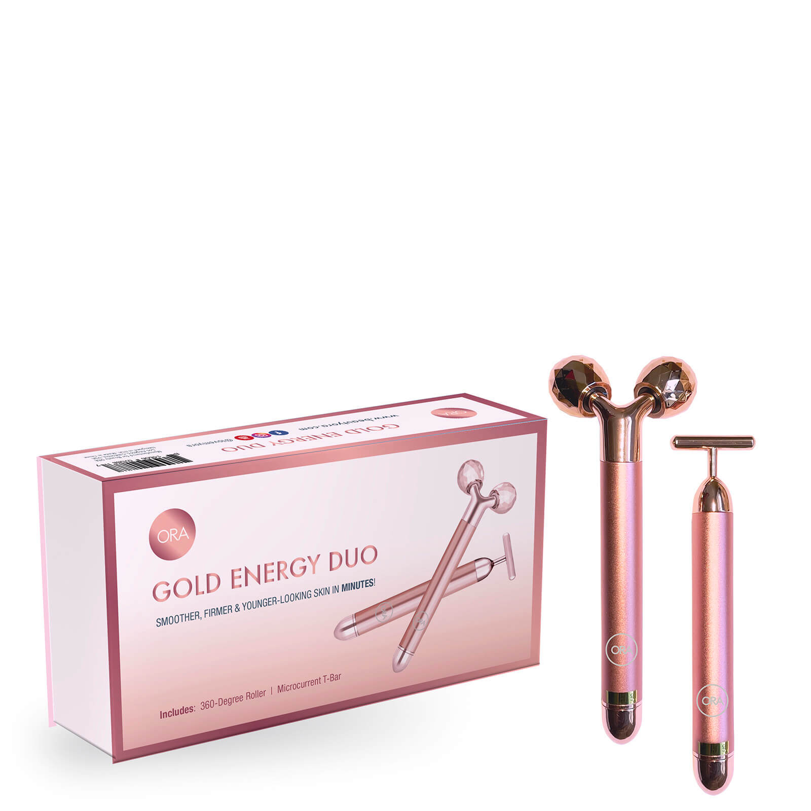 Beauty ORA 360-Degree Roller and Microcurrent T-Bar Deluxe Set - Rose Gold