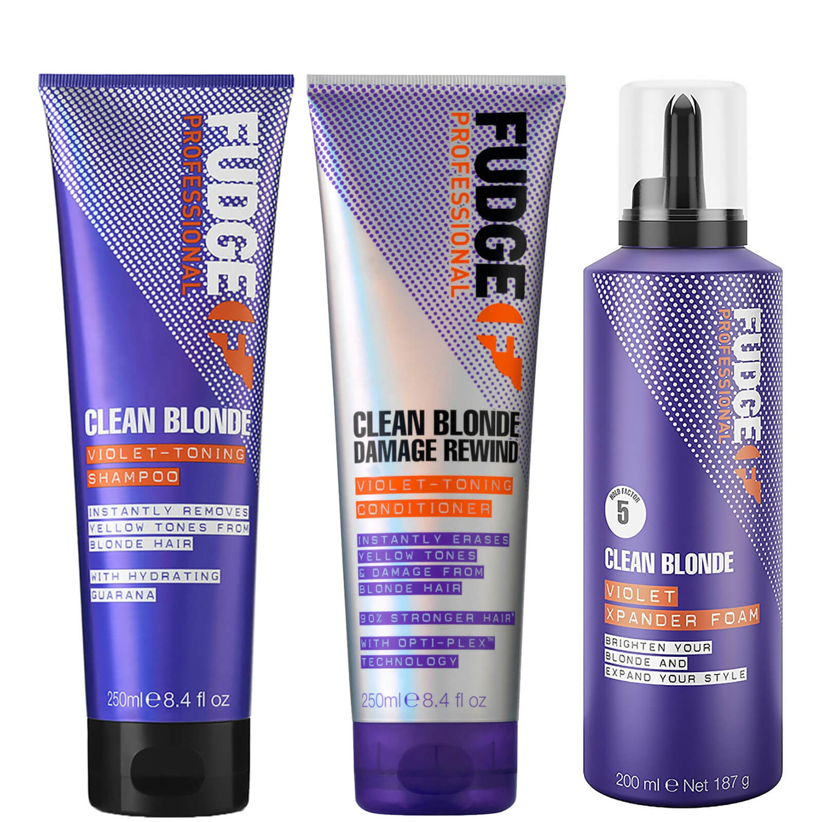 Fudge Professional Violet Shampoo, Conditioner and Xpander Foam Bundle