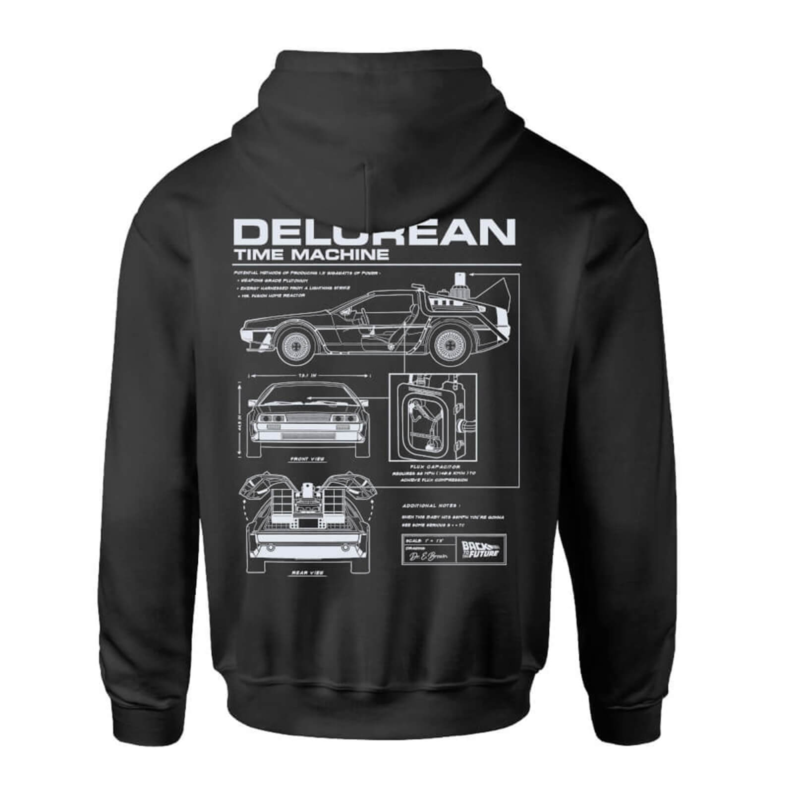 Back To The Future Delorean Schematic Zipped Hoodie – Black – S