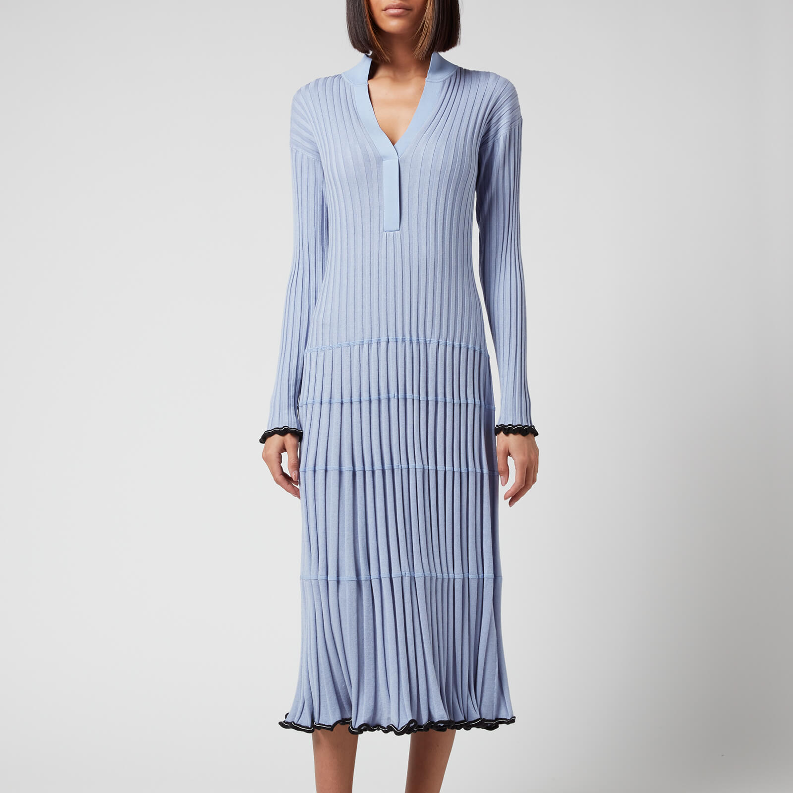 Proenza Schouler Women's Silk Cashmere Contrast Trim V-Neck Dress - Periwinkle - M