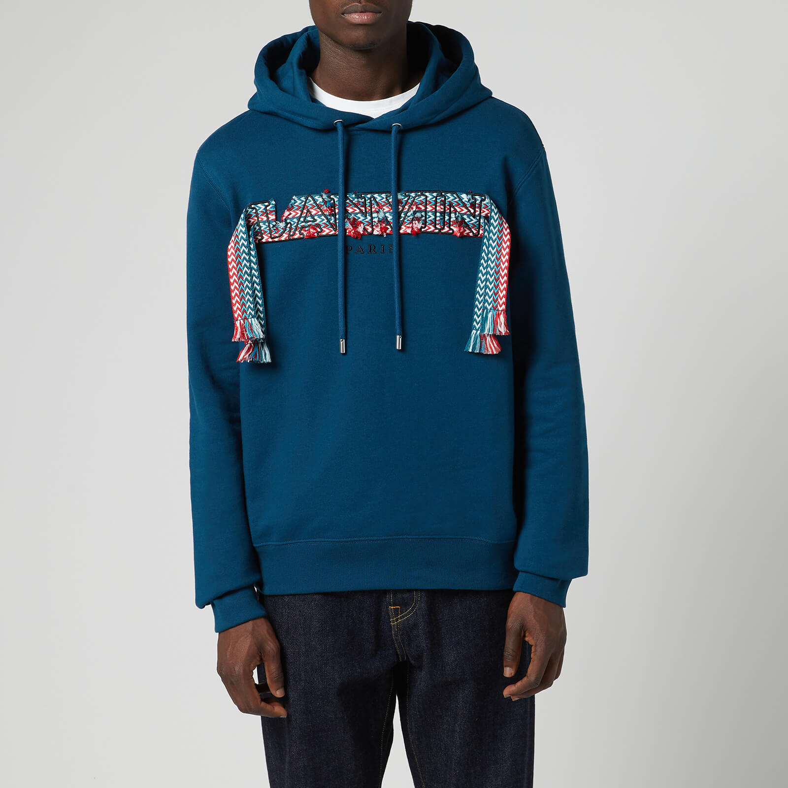 Lanvin Men's Embroidered Curb Hoodie - Petrol Blue - S