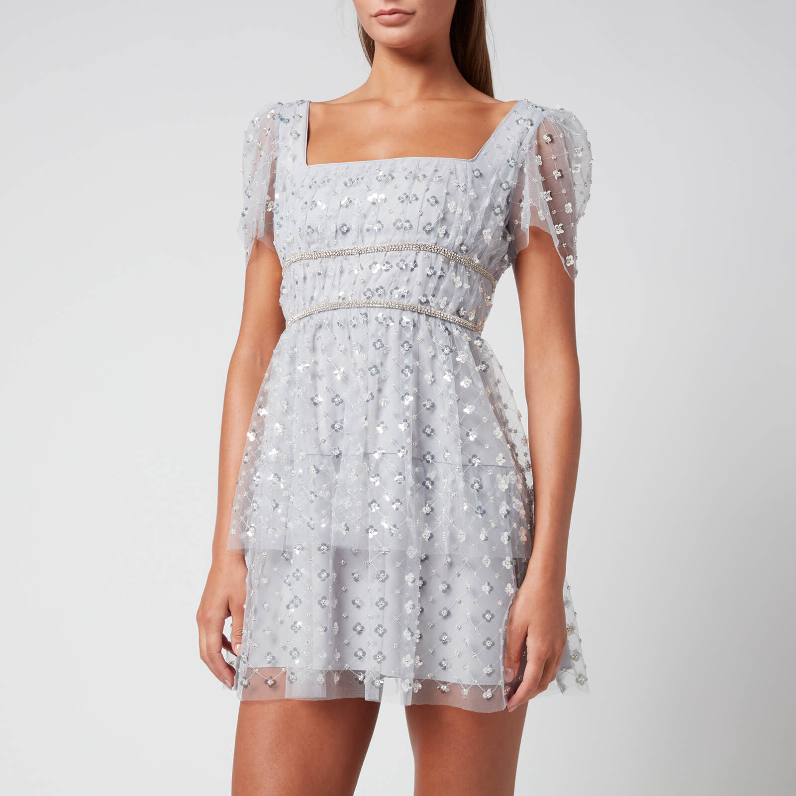 Self-Portrait Women's Cluster Sequin Tiered Dress - Stone - UK 6