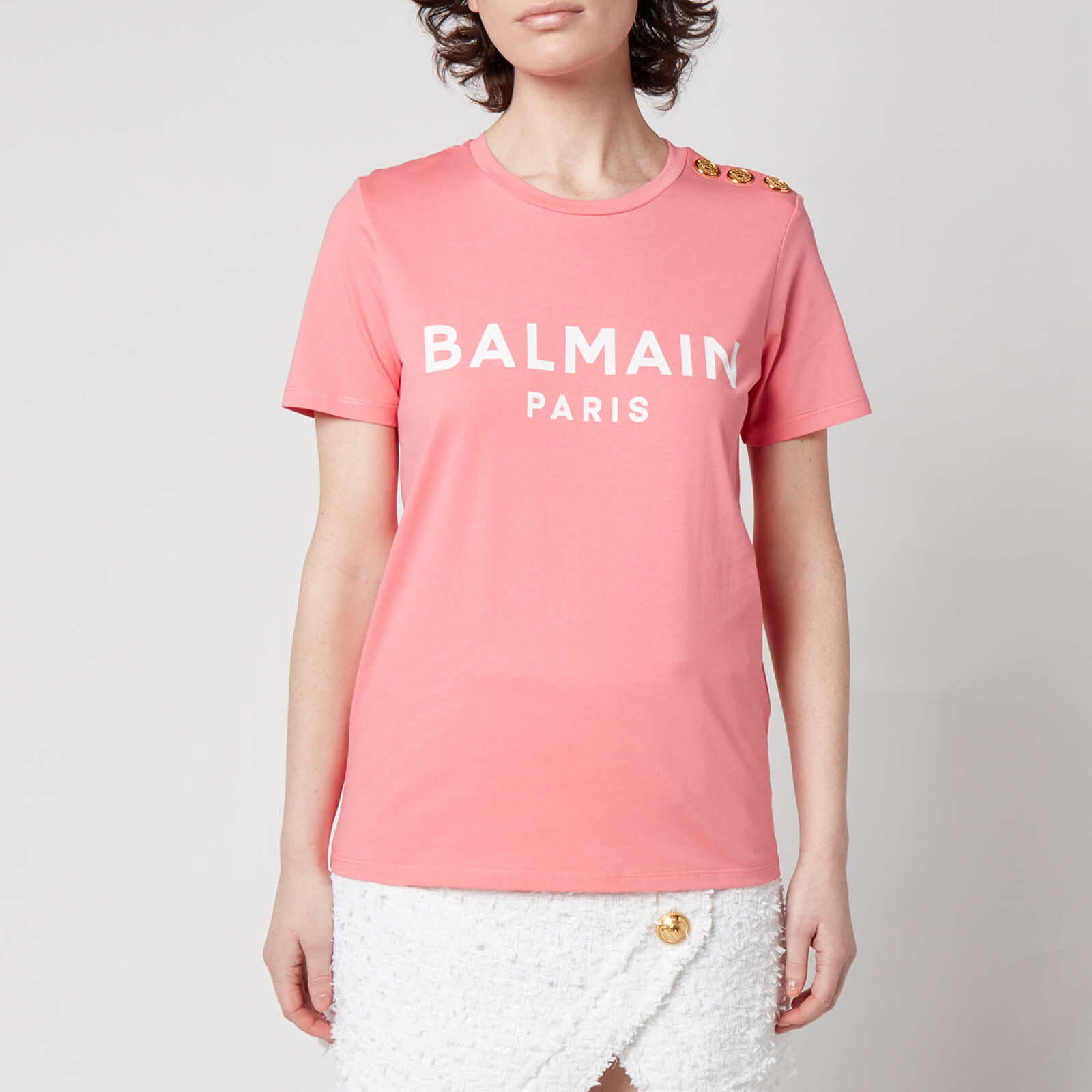 Balmain Women's 3 Button Printed Balmain T-Shirt - Pink - XS