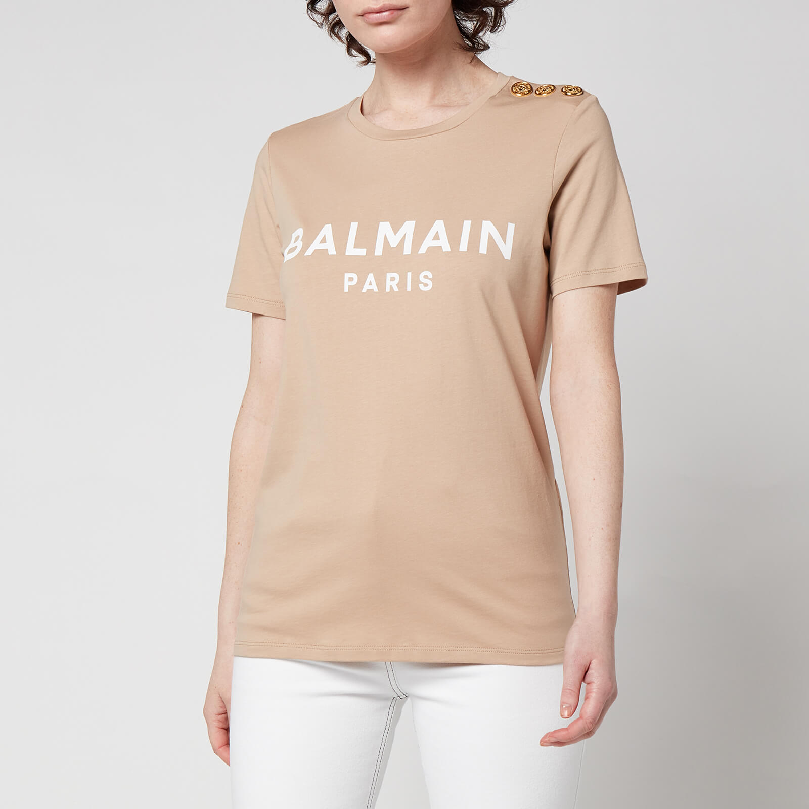 Balmain Women's 3 Button Printed Balmain T-Shirt - Beige - XS