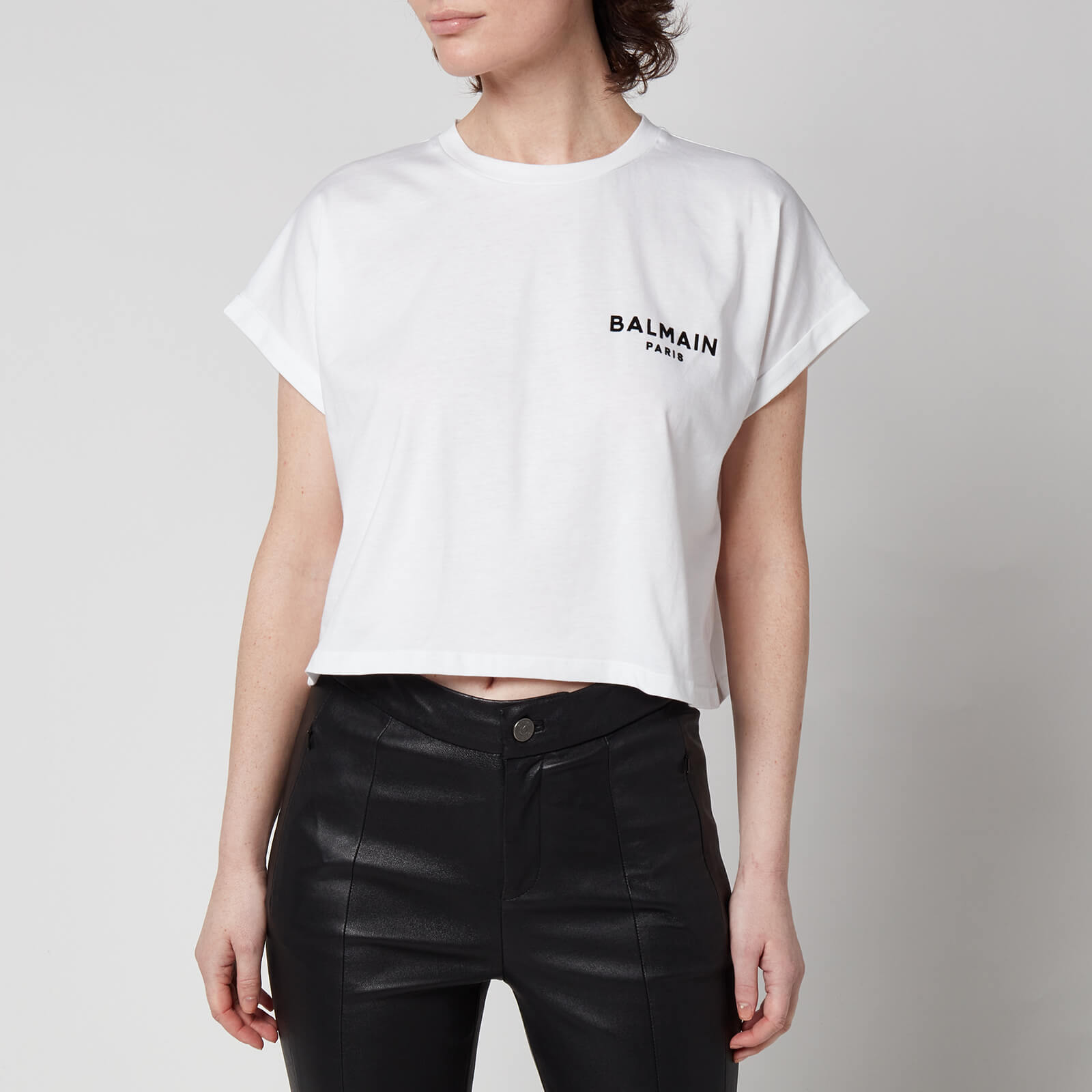 Balmain Women's Cropped Flock Detail T-Shirt - White - XS
