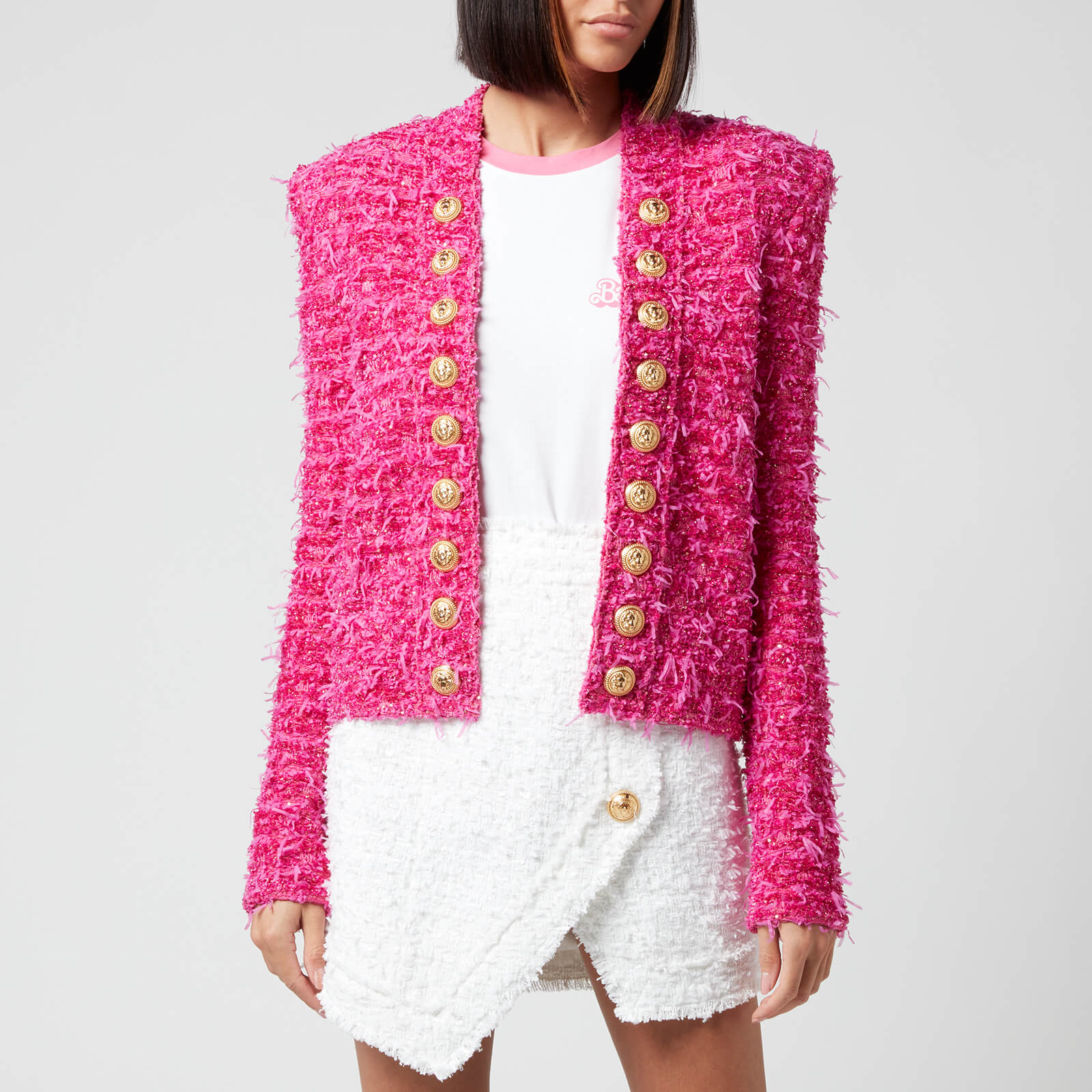 Balmain Women's Barbie Spencer Lurex-Tweed Jacket - Pink - FR40/UK12