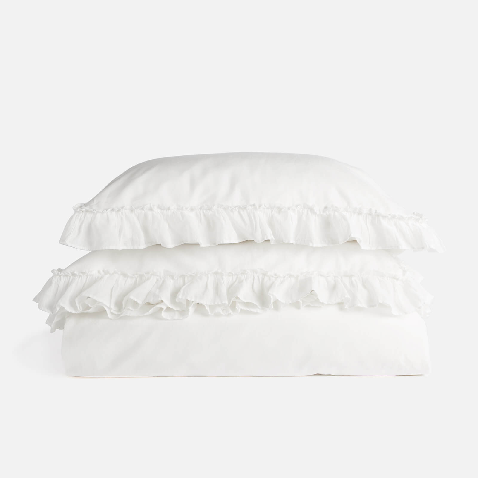 Ïn Home Estelle Linen Cotton Frill Edge Duvet Set - White - Double In White
