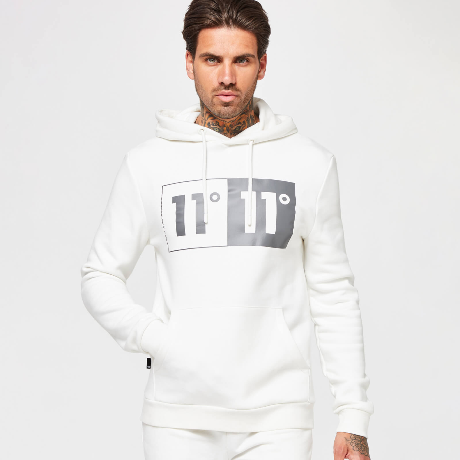 11 Degrees Box Graphic Pullover Hoodie – Coconut White - XS