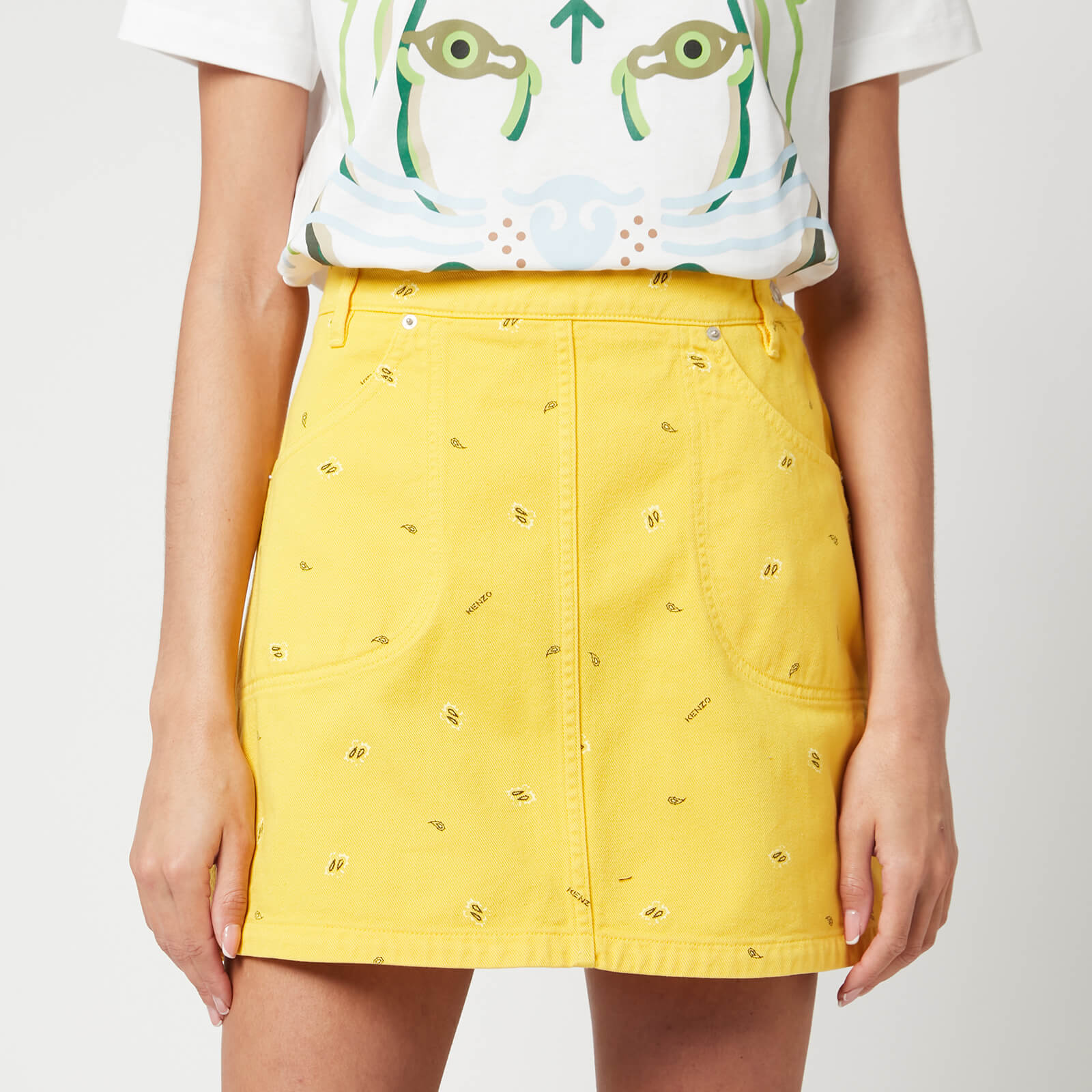 KENZO Women's Printed Denim Mini Skirt - Golden Yellow - UK 6