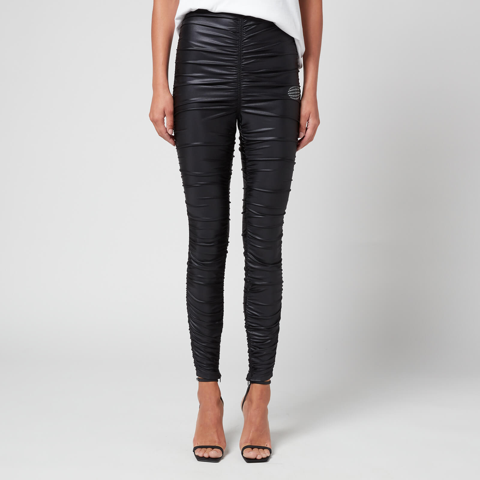 Alexander Wang Women's Ruched High Waisted Leggings With Reflective Logo - Black - S