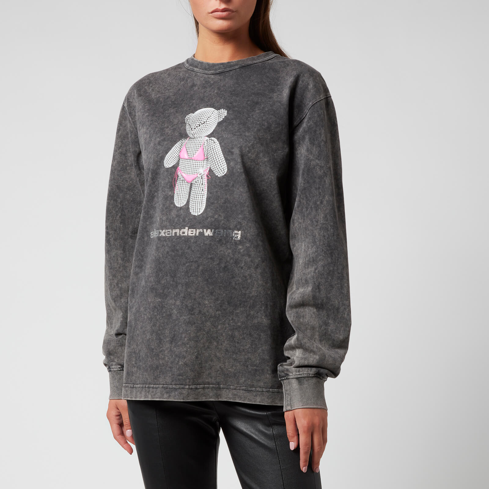 Alexander Wang Women's Classic Long Sleeve Tee With Teddy Bear Print - Acid Black - XS