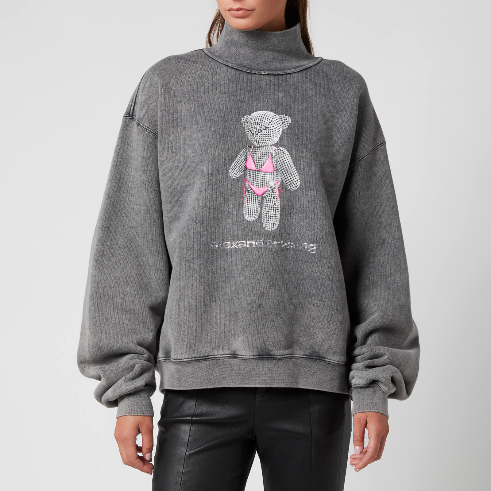Alexander Wang Women's Classic Mock Neck Sweatshirt with Teddy Bear Print - Acid Black - XS
