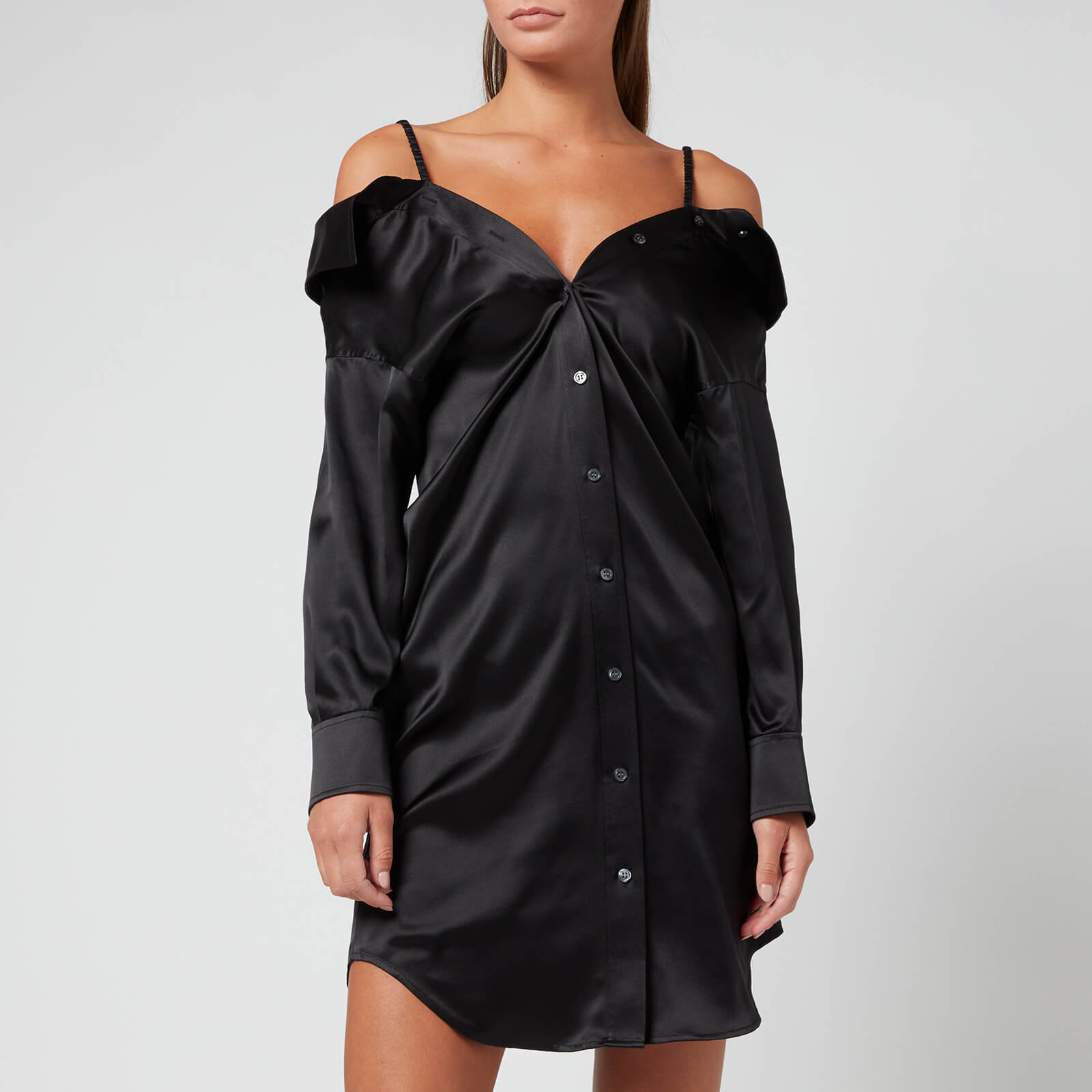 Alexander Wang Women's Off The Shoulder Shirt Dress With Scrunchie Strap - Black - US 12/UK 8