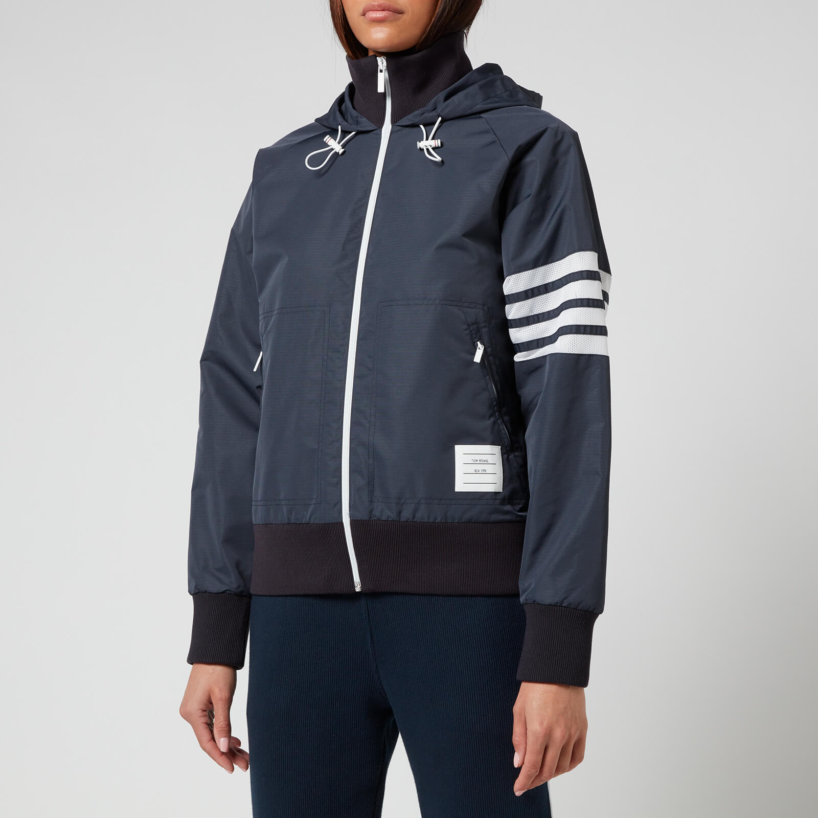Thom Browne Women's Full Zip Hooded Varsity Jacket - Navy - IT 42/UK 10