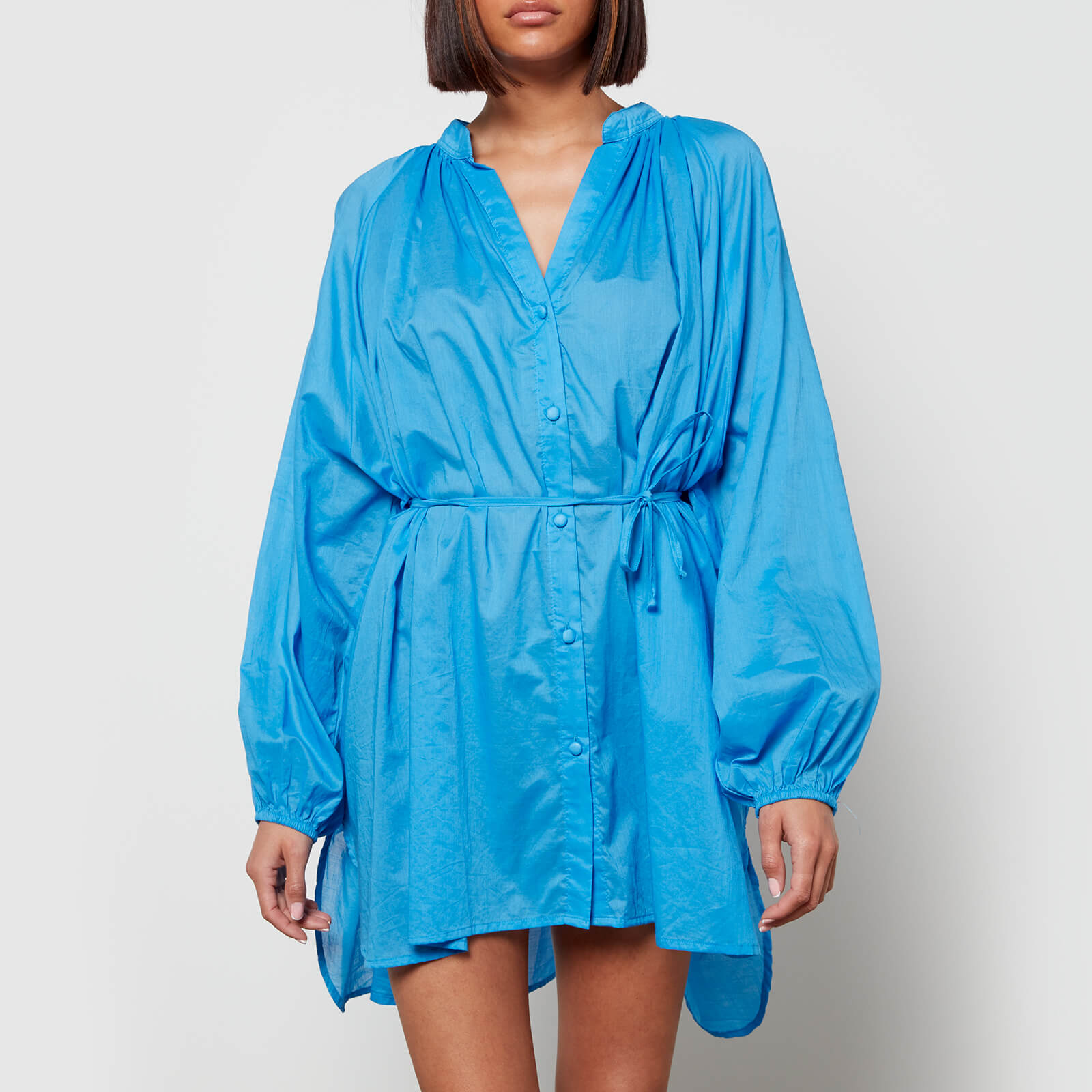 faithfull the brand women's lucita smock dress - plain mediterranean blue - m