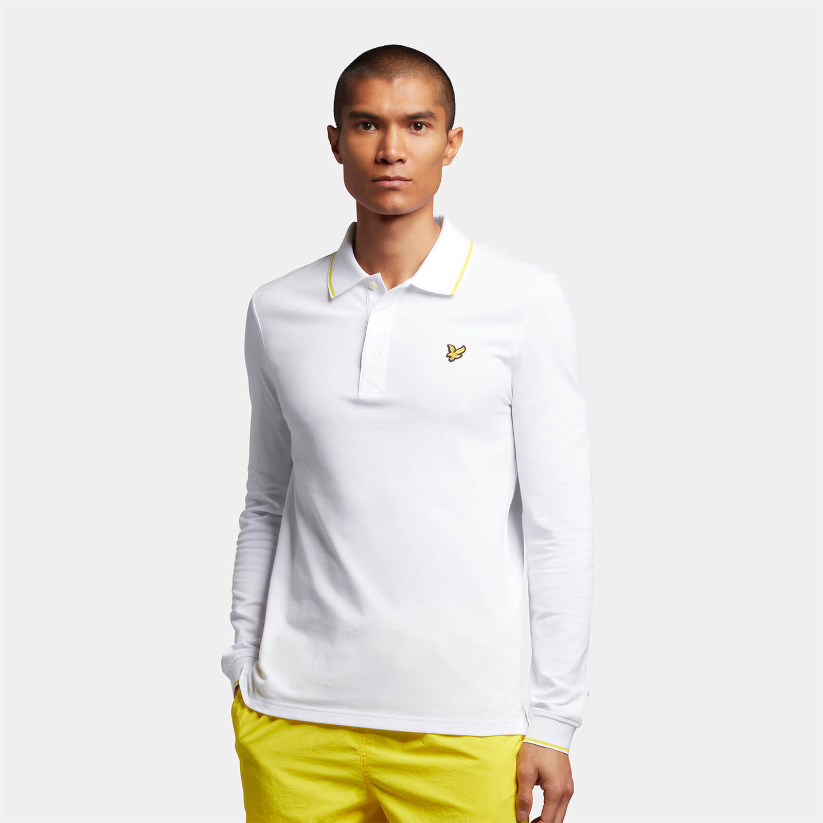 

Men's Ls Tipped Polo - White/Sunshine Yellow - XS